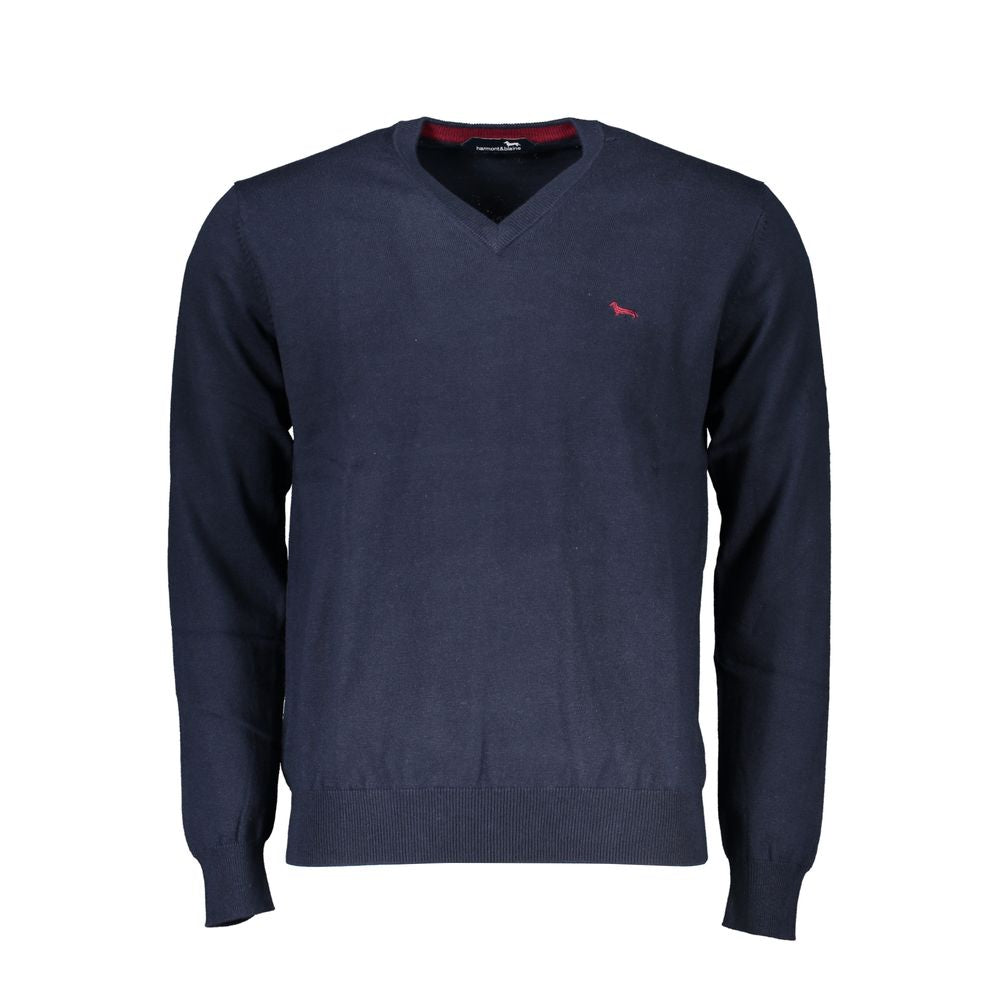 V-Neck Embroidered Blue Sweater - ventzia