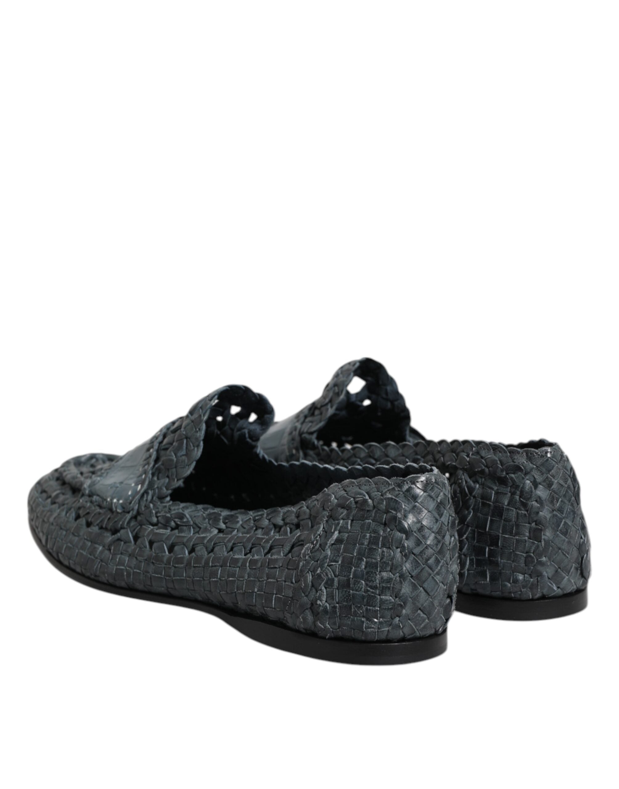 Blue Woven Leather Slip On Loafers Shoes - ventzia