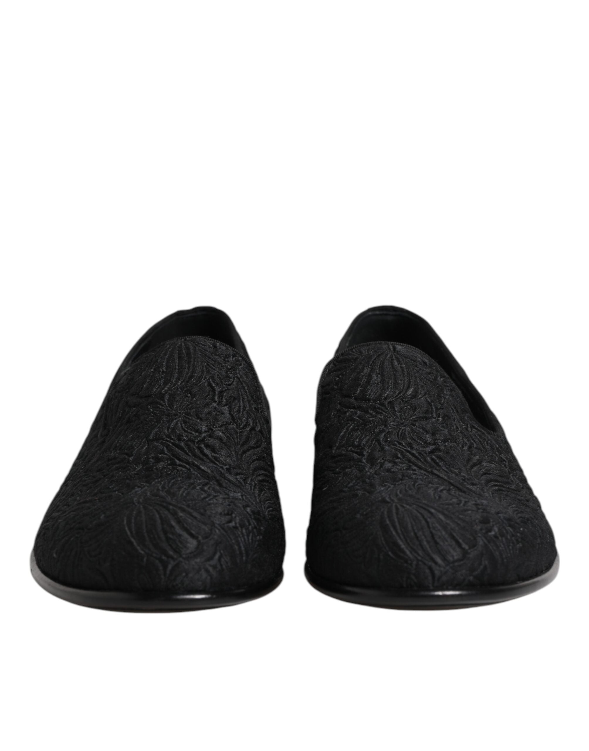 Black Jacquard Slip On Loafers Formal Shoes - ventzia
