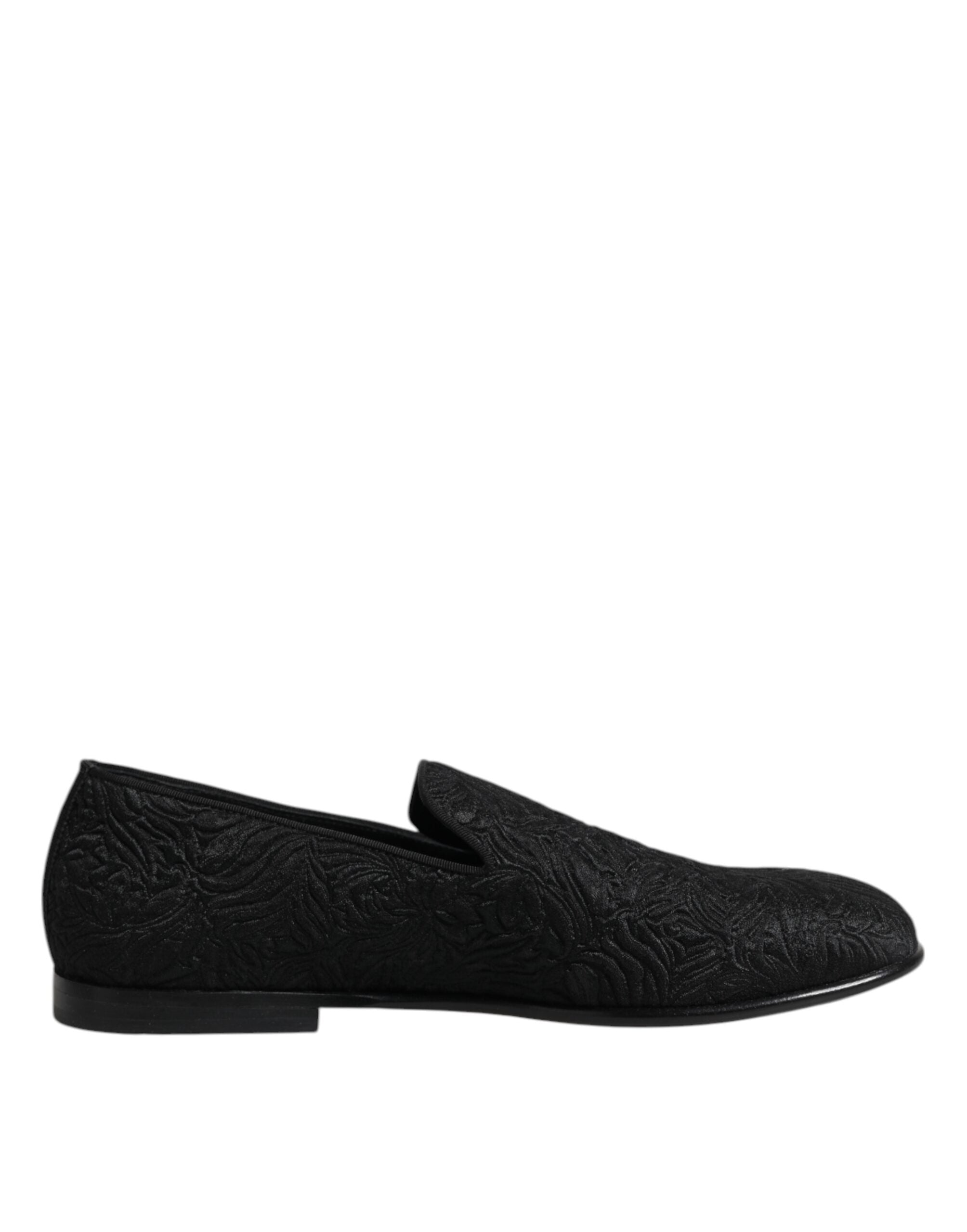 Black Jacquard Slip On Loafers Formal Shoes - ventzia