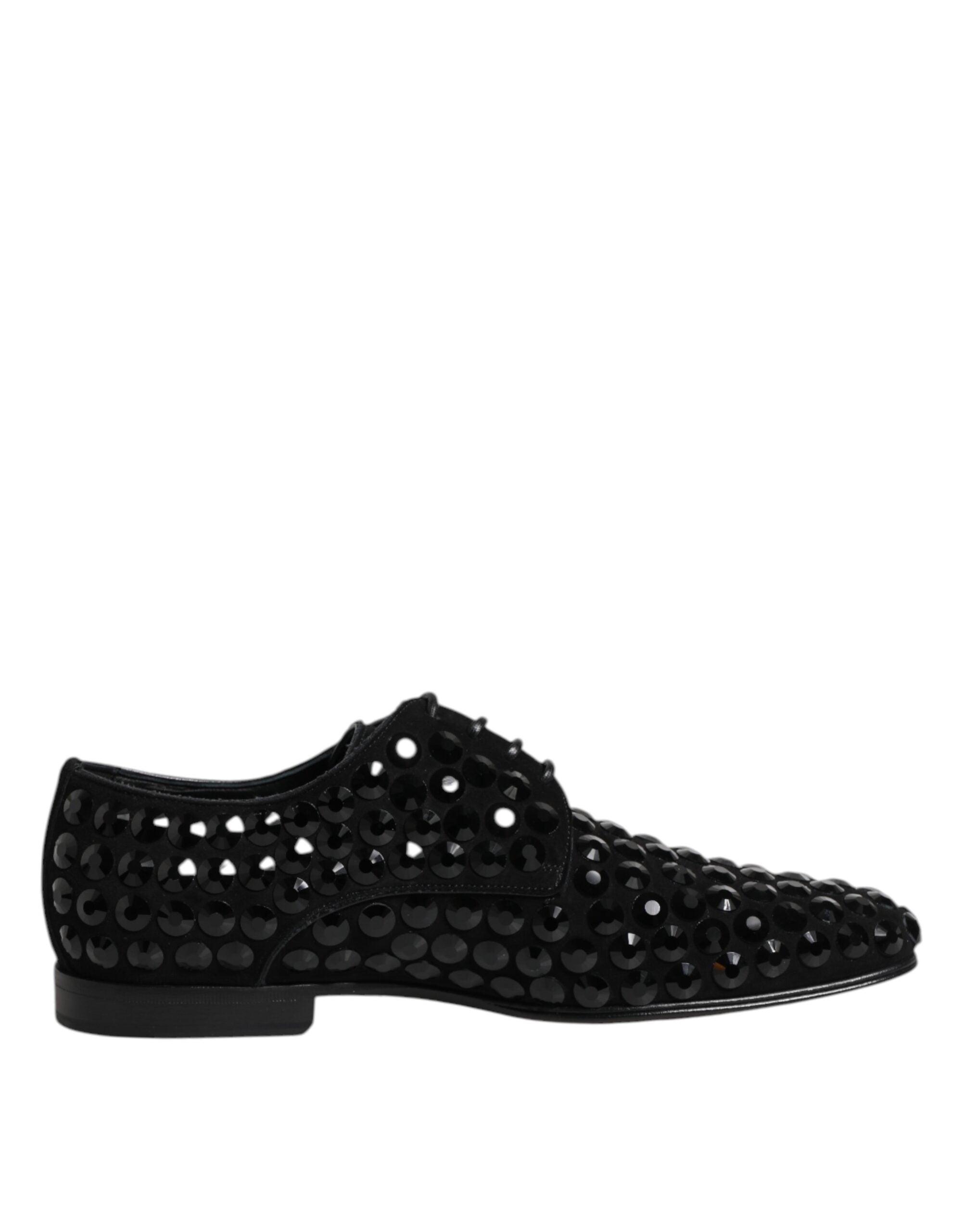 Black Suede Strass Derby Formal Shoes - ventzia