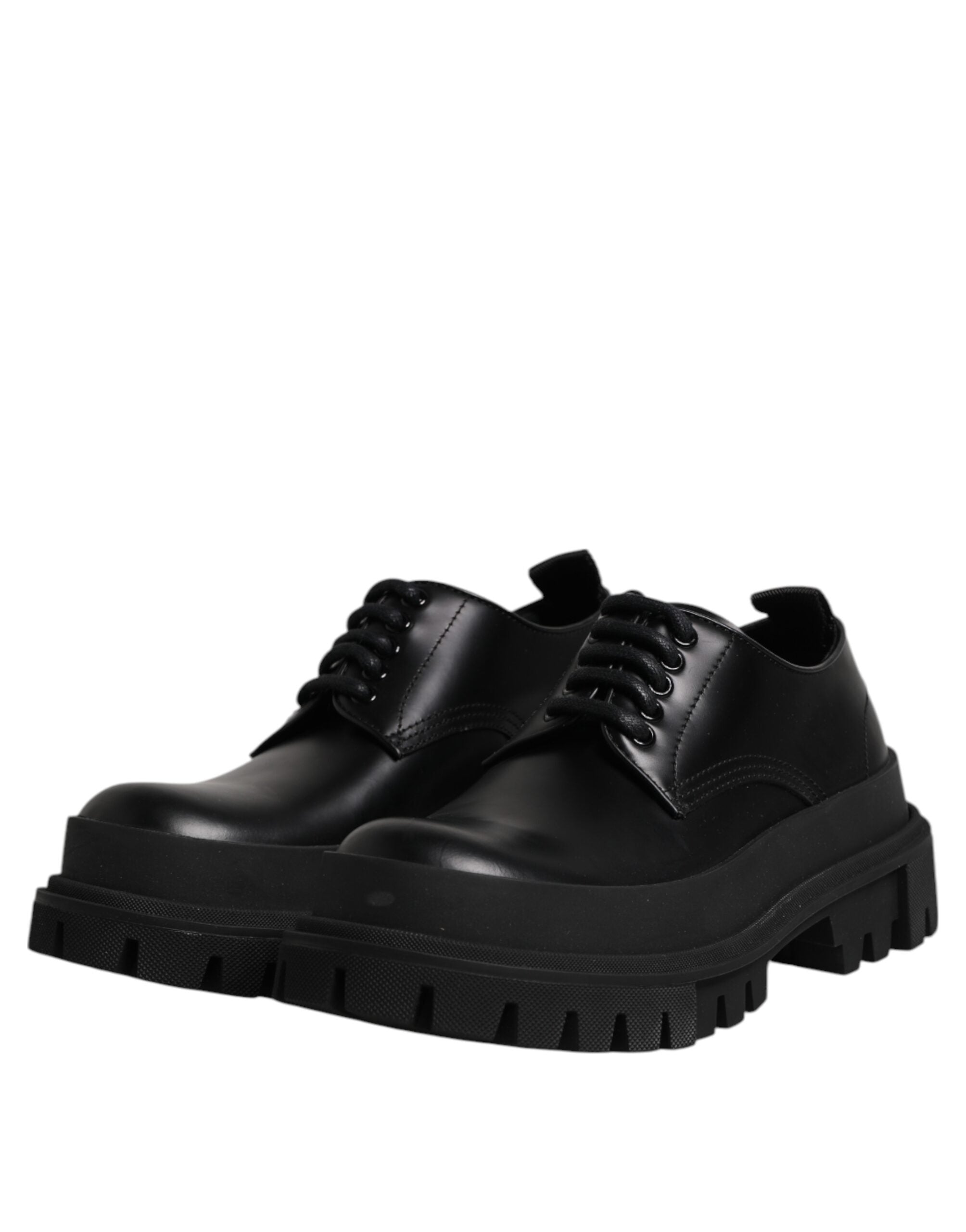 Black Leather Lace Up Derby Men Dress Shoes - ventzia