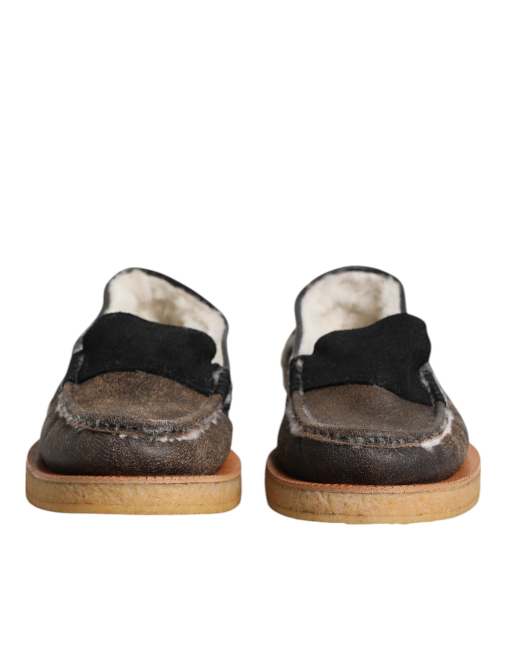 Brown White Calfskin Leather Loafers Shoes - ventzia