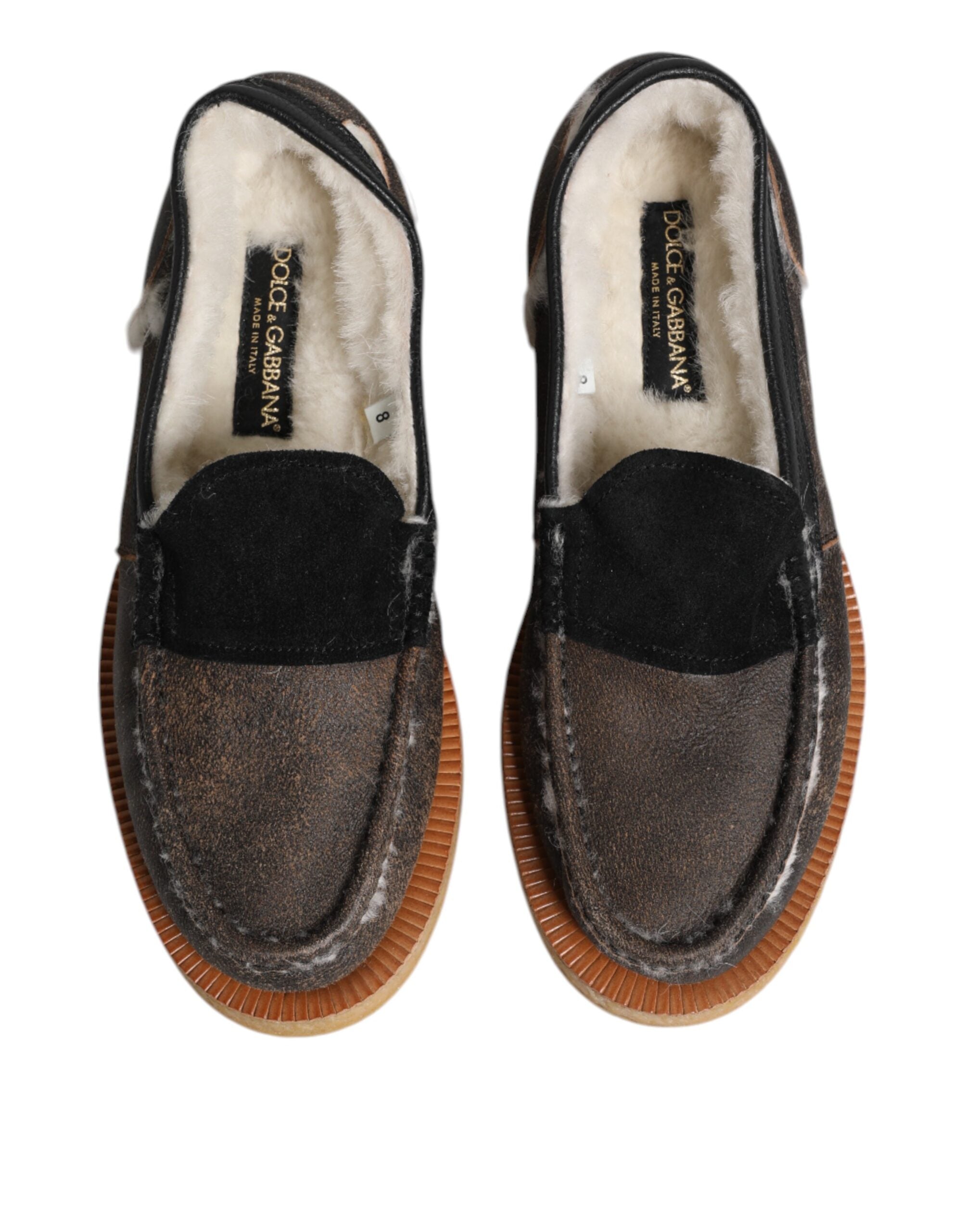 Brown White Calfskin Leather Loafers Shoes - ventzia