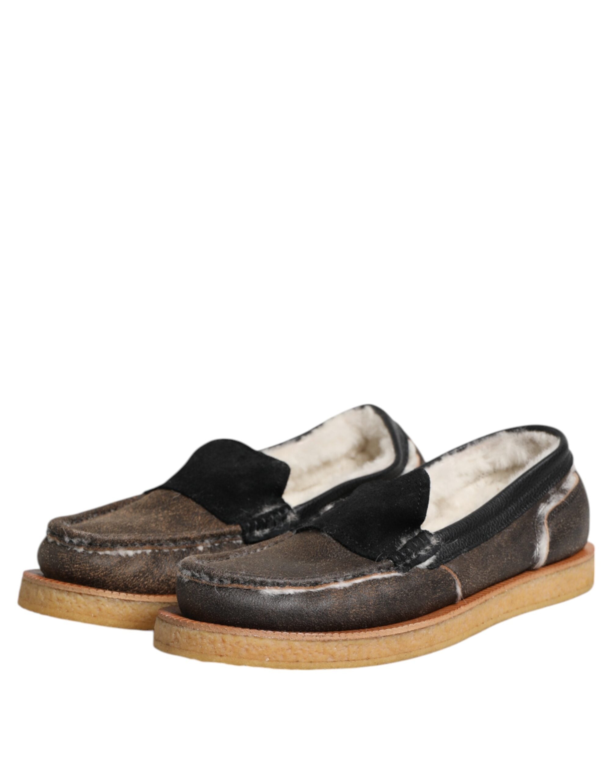 Brown White Calfskin Leather Loafers Shoes - ventzia