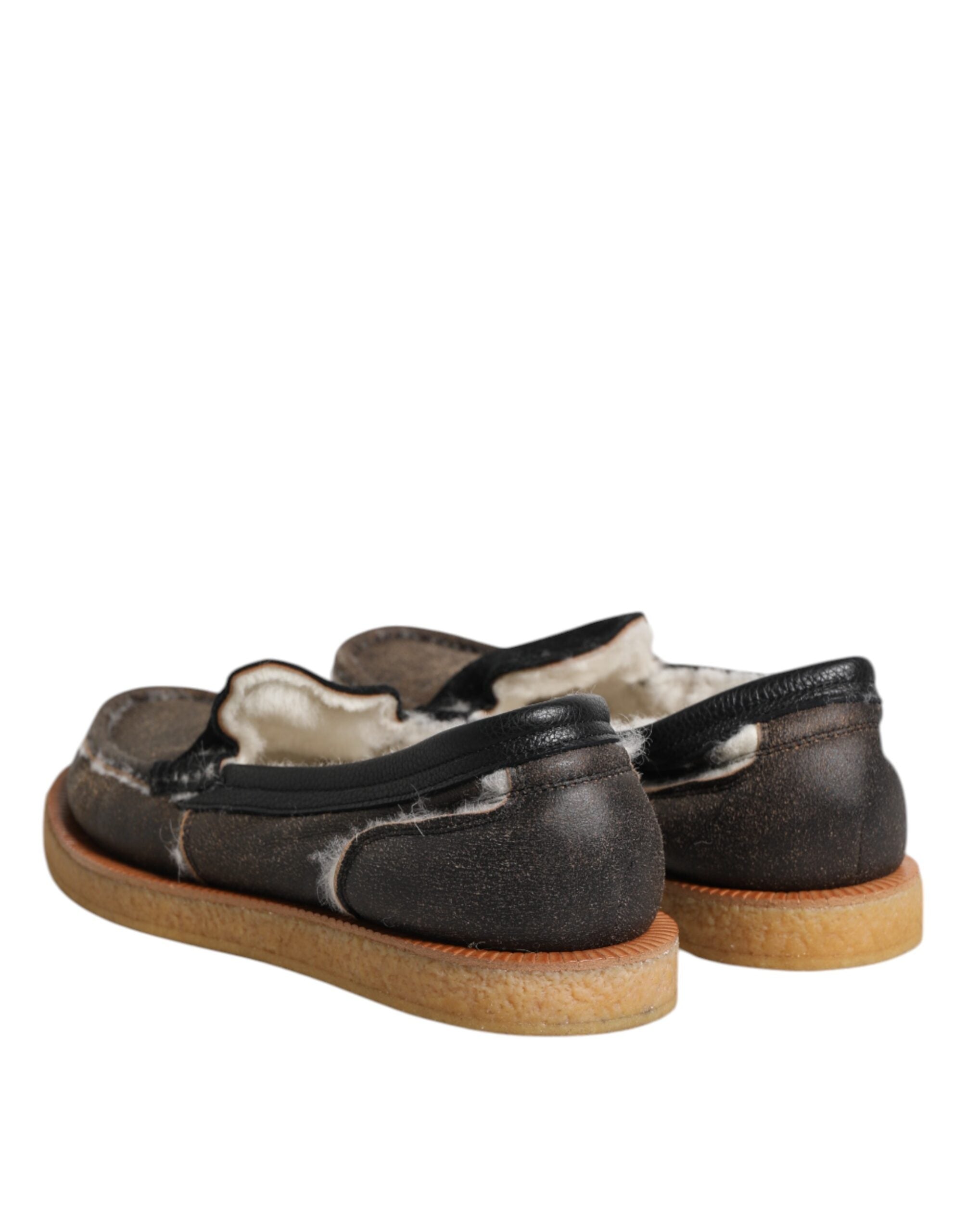 Brown White Calfskin Leather Loafers Shoes - ventzia