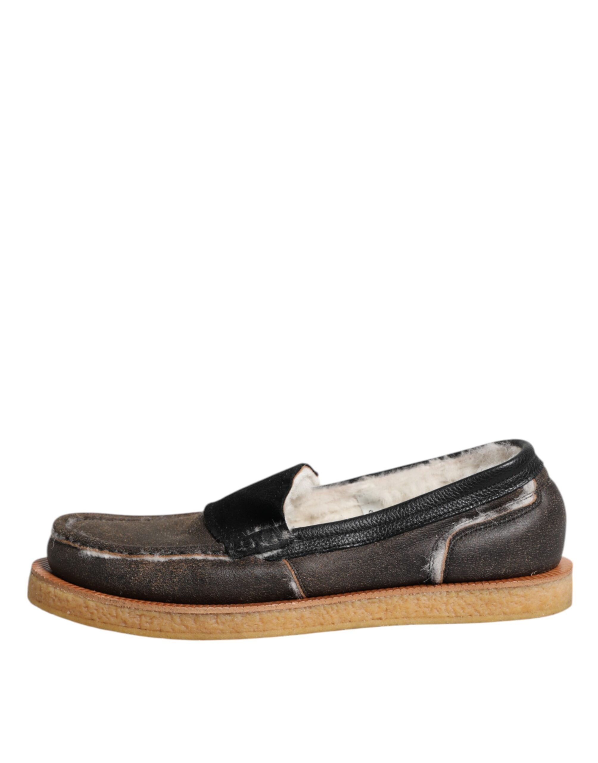 Brown White Calfskin Leather Loafers Shoes - ventzia