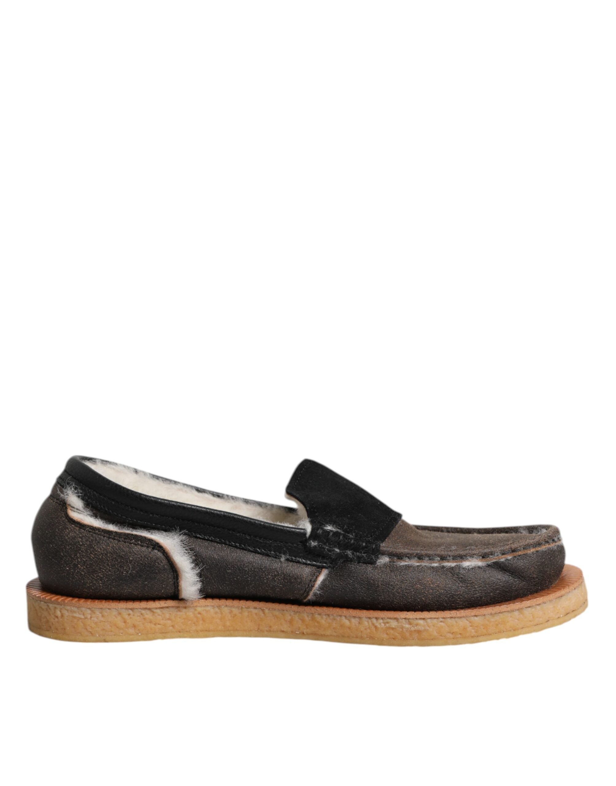 Brown White Calfskin Leather Loafers Shoes - ventzia