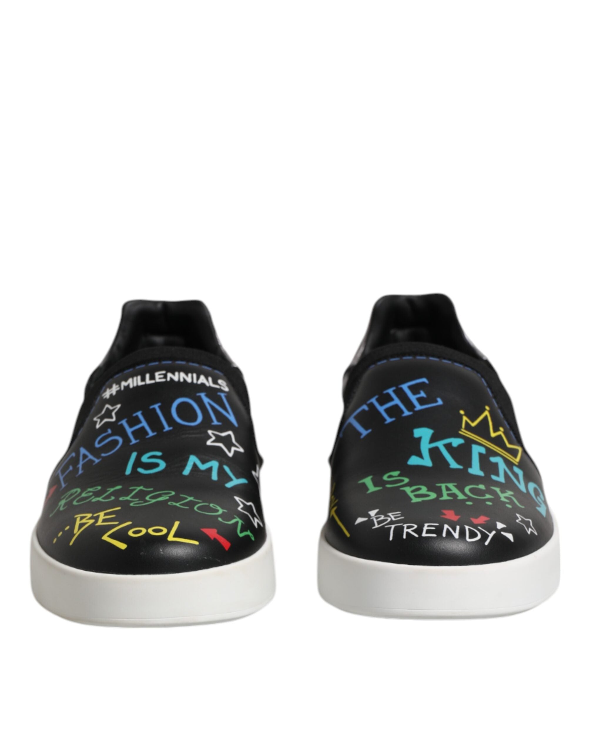 Black Leather Studded Graffiti Sneakers Shoes - ventzia