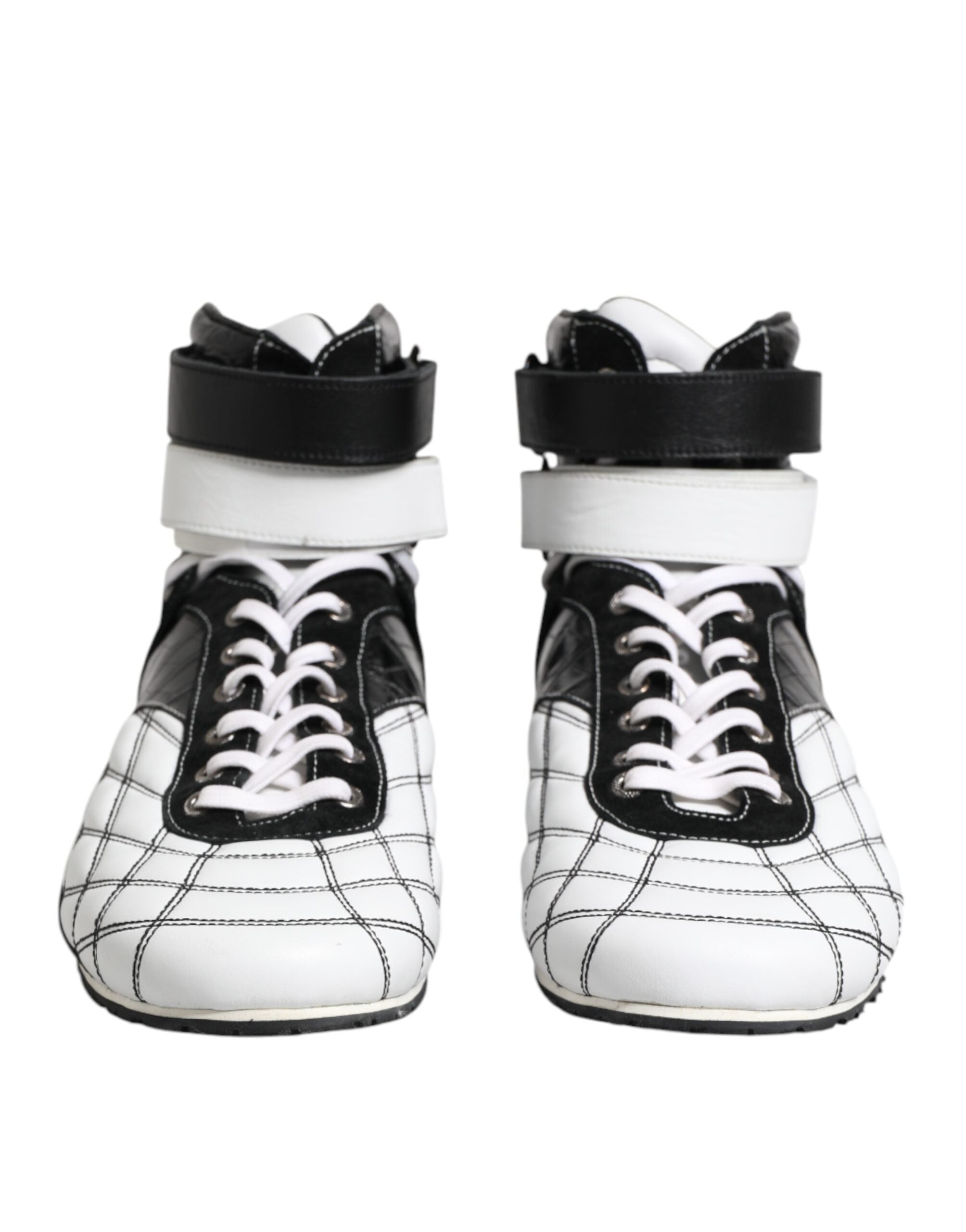 Black White Leather High Top Sneakers Shoes - ventzia