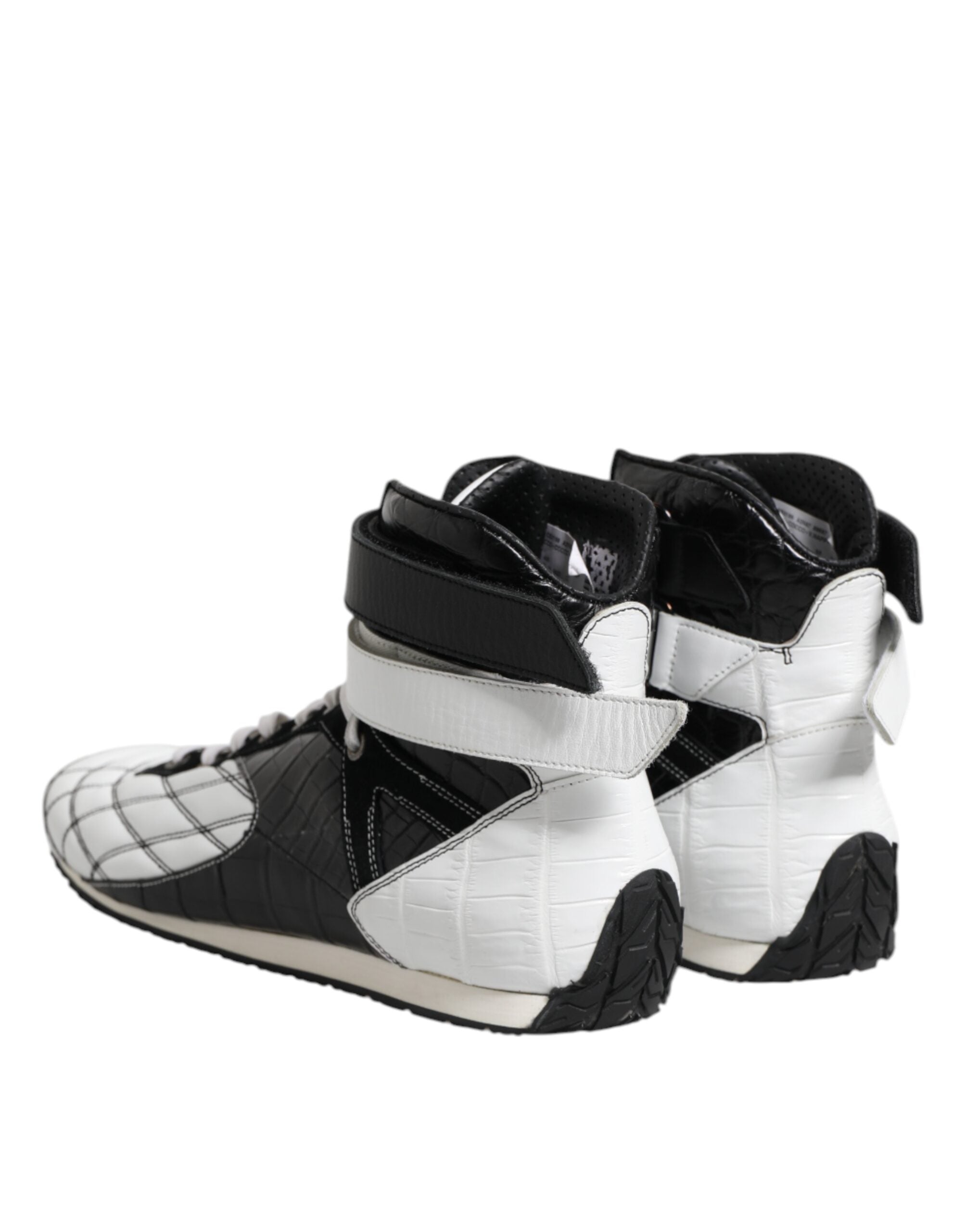 Black White Leather High Top Sneakers Shoes - ventzia