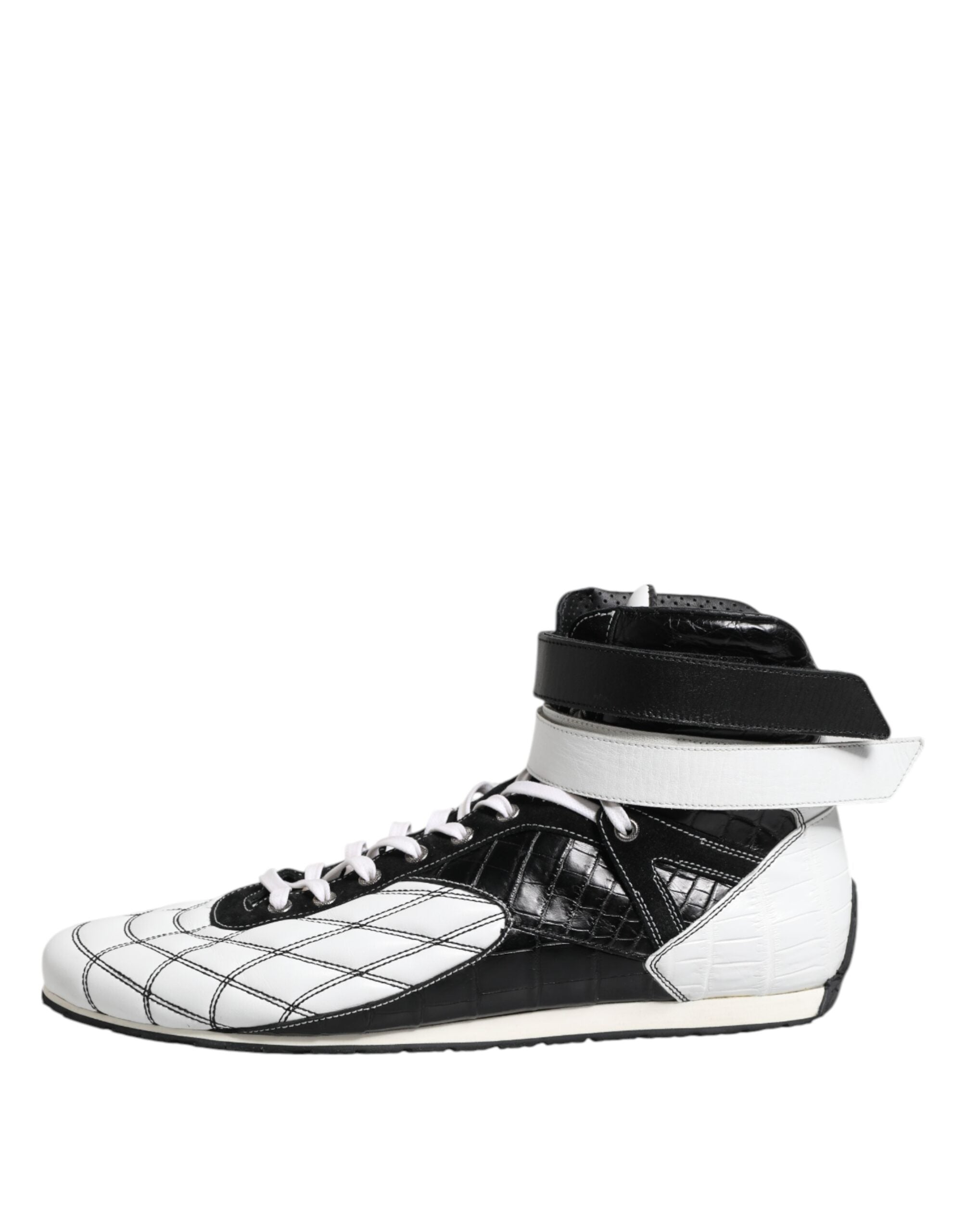 Black White Leather High Top Sneakers Shoes - ventzia