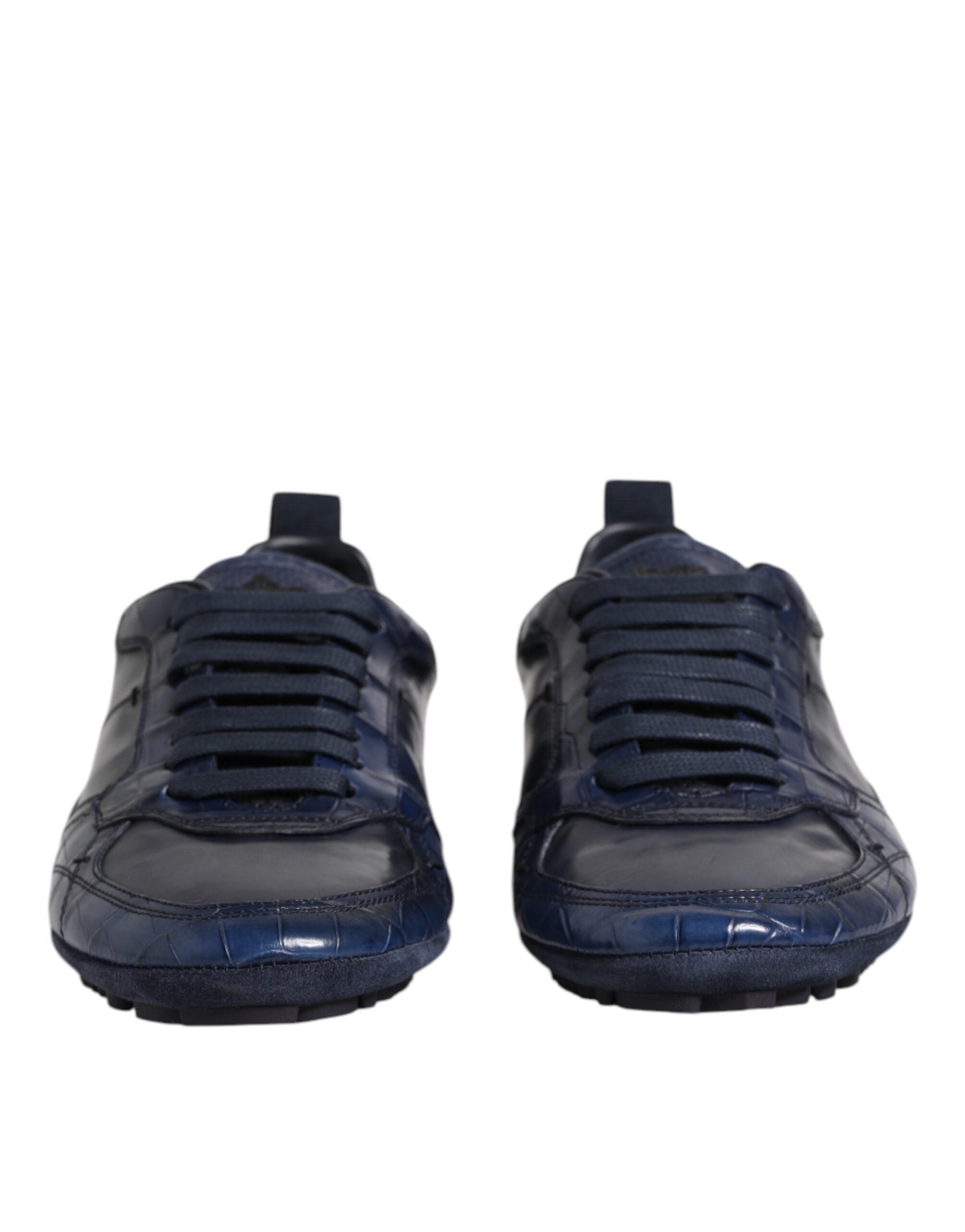 Dark Blue Leather Low Top Men Sneakers Shoes - ventzia