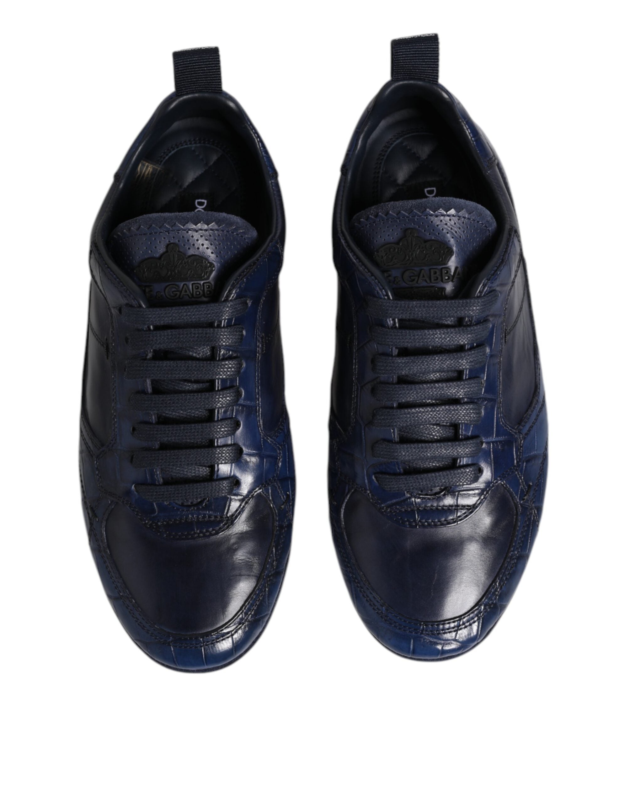 Dark Blue Leather Low Top Men Sneakers Shoes - ventzia