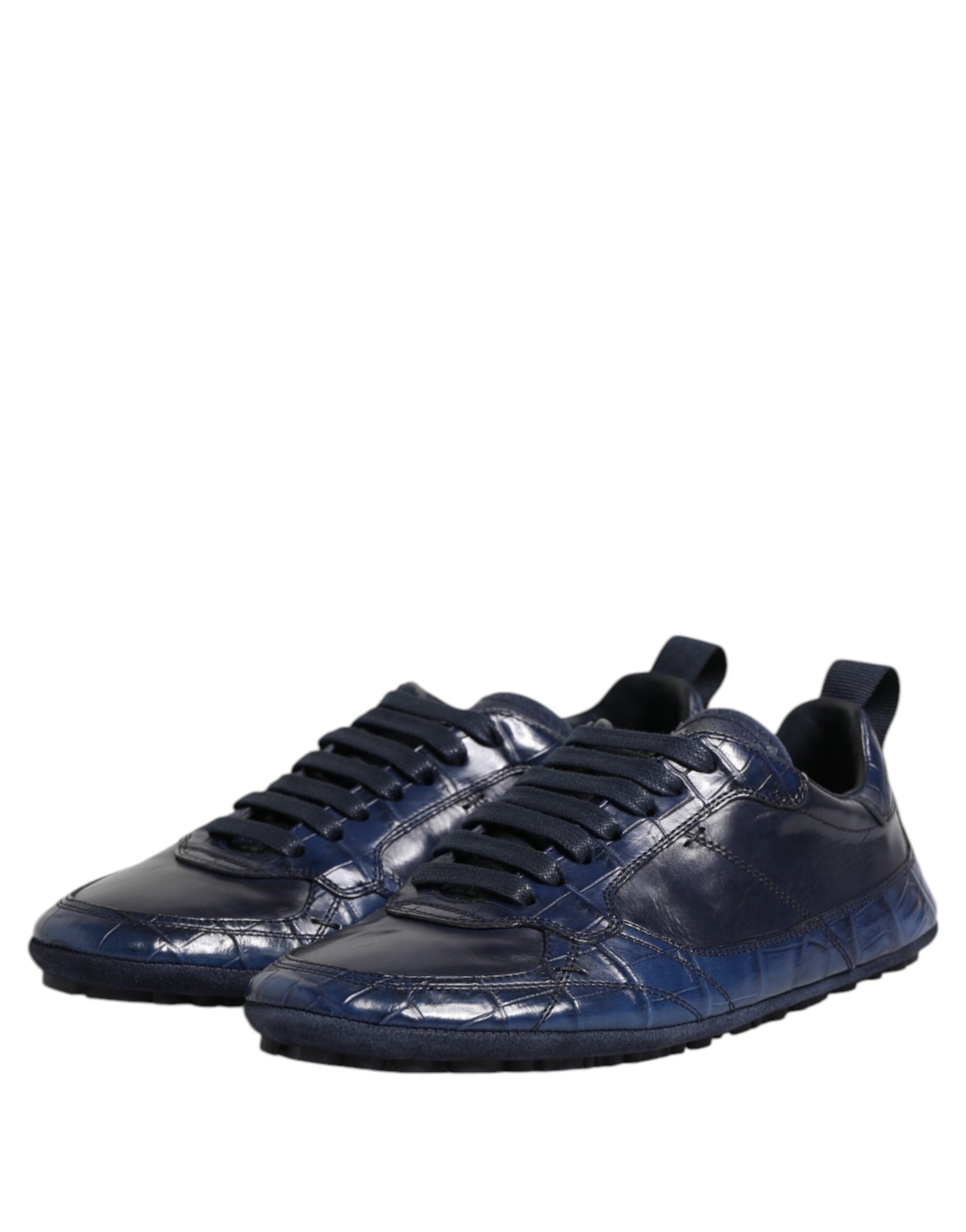 Dark Blue Leather Low Top Men Sneakers Shoes - ventzia