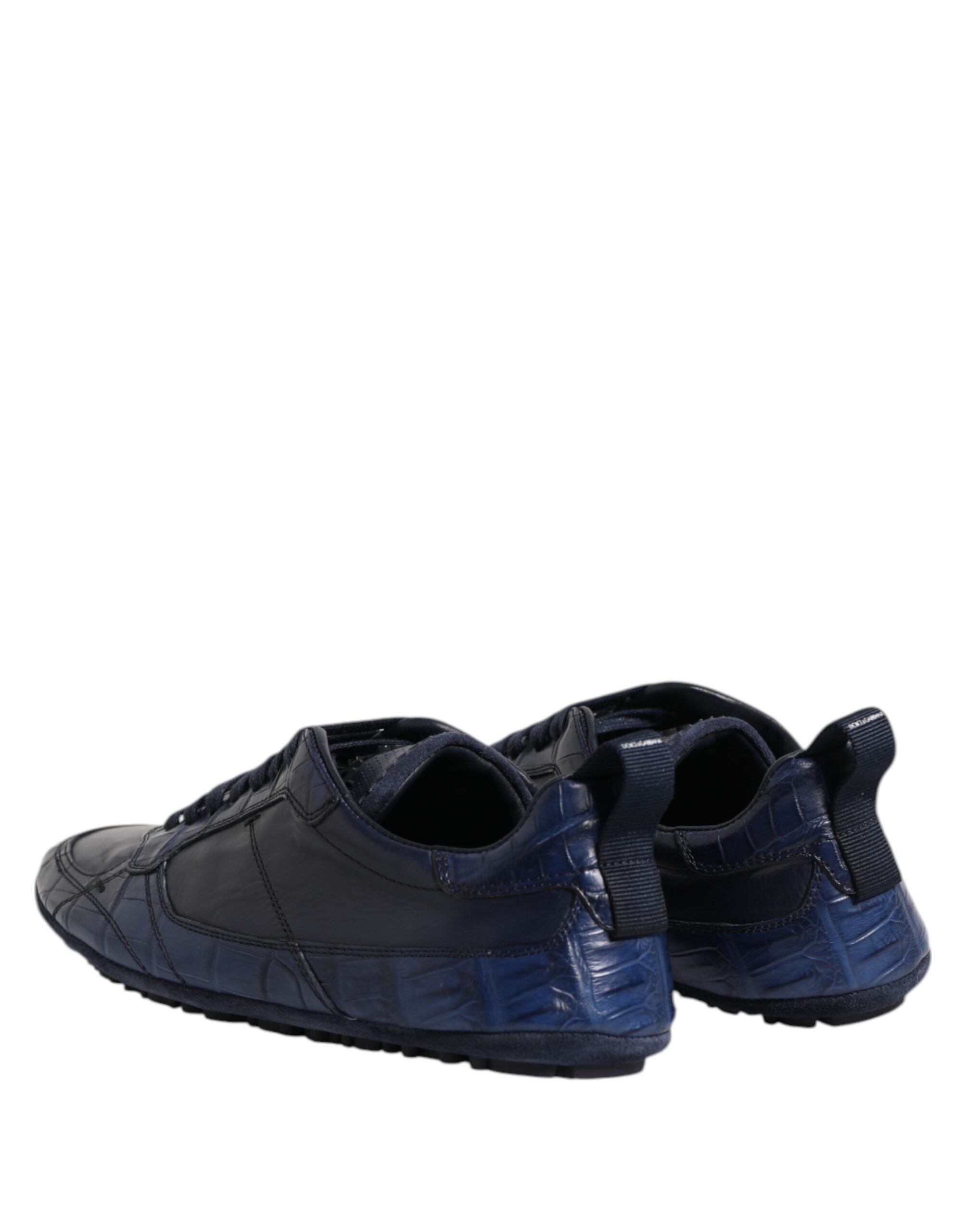 Dark Blue Leather Low Top Men Sneakers Shoes - ventzia