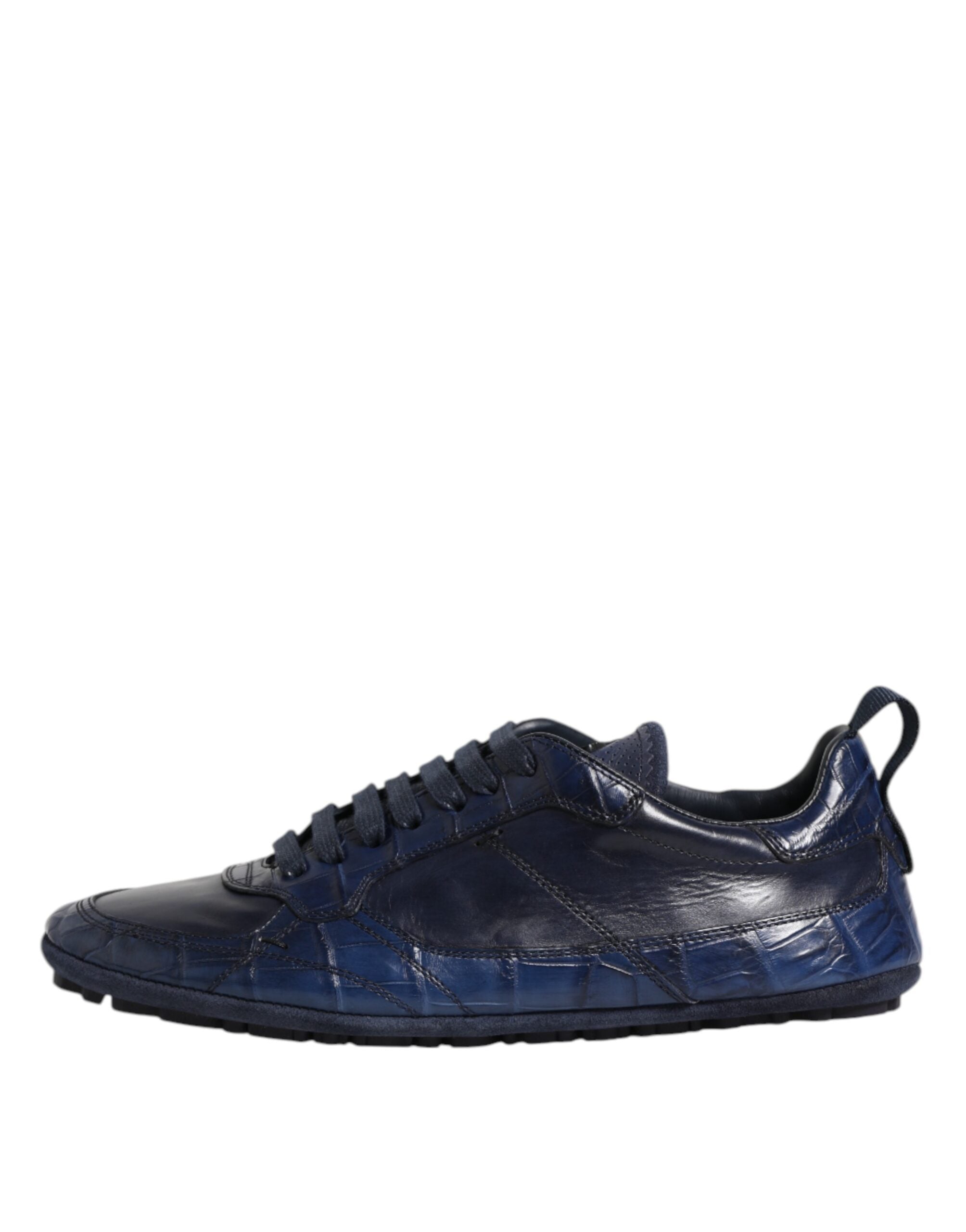 Dark Blue Leather Low Top Men Sneakers Shoes - ventzia