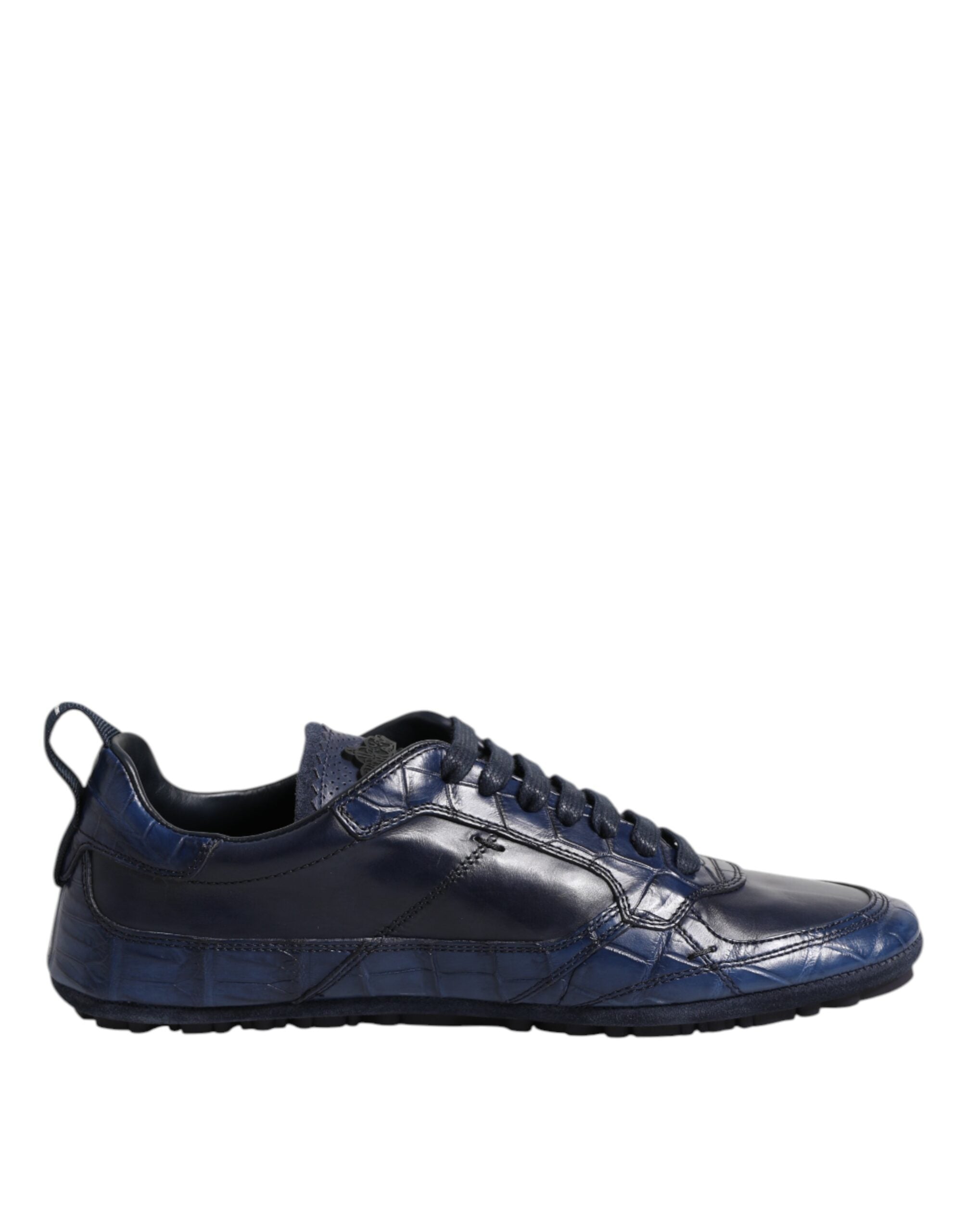 Dark Blue Leather Low Top Men Sneakers Shoes - ventzia