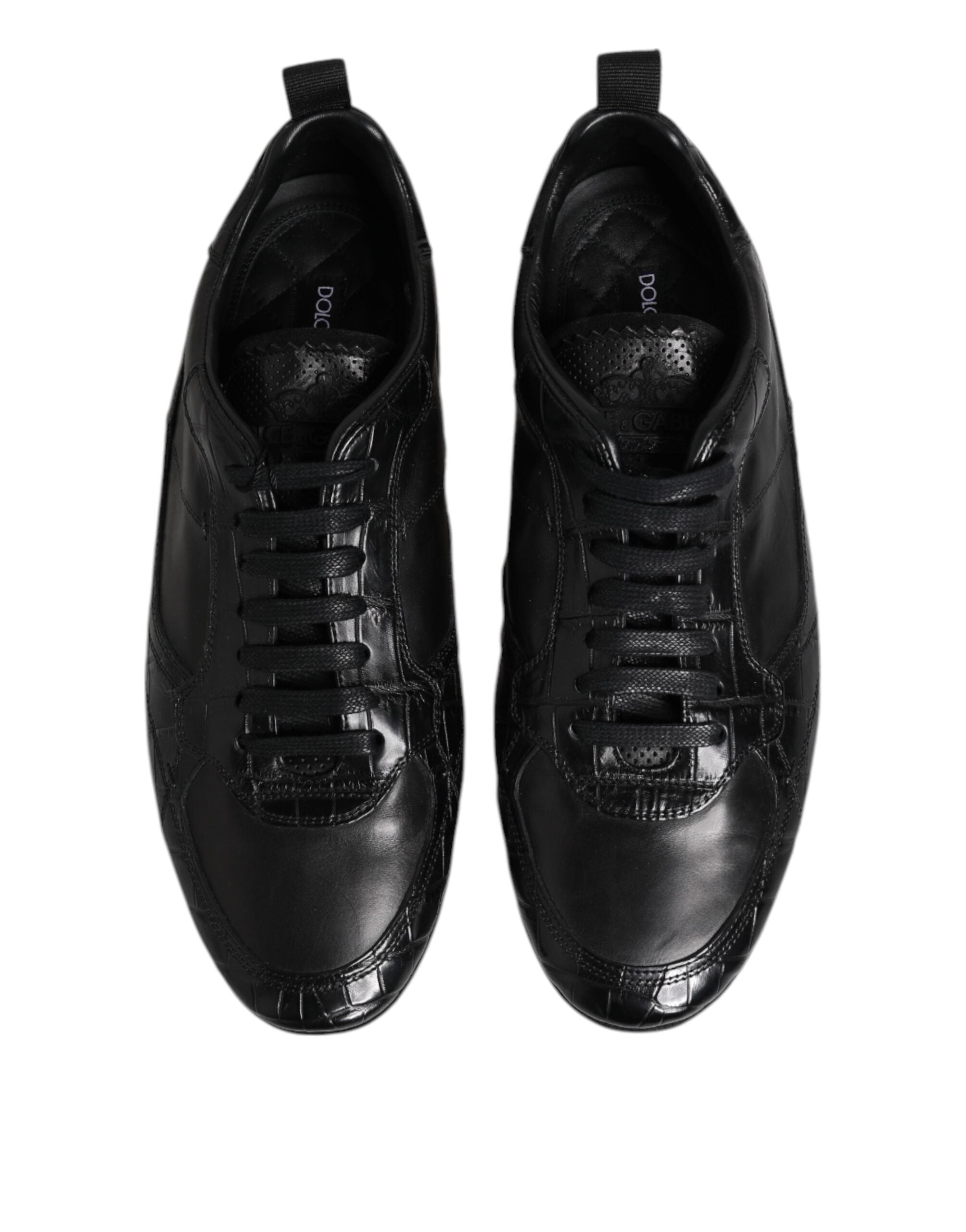 Black Exotic Leather Low Top Sneakers Shoes - ventzia