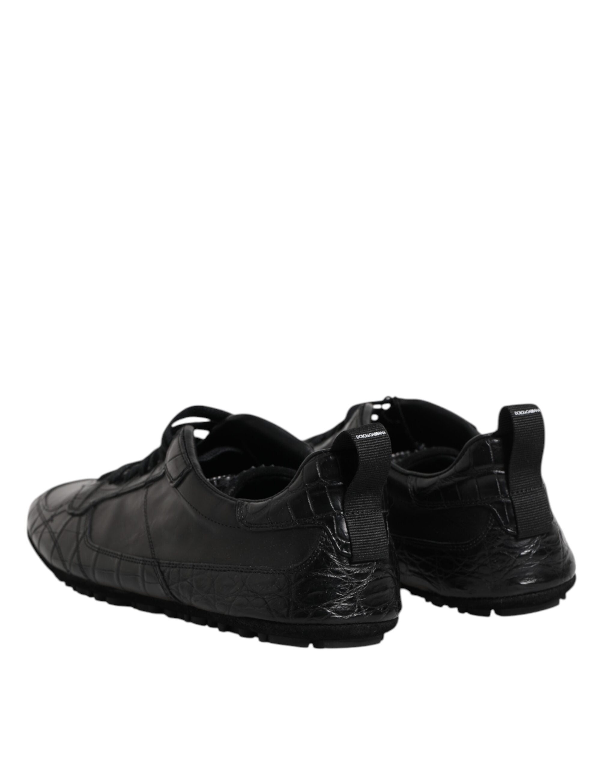 Black Exotic Leather Low Top Sneakers Shoes - ventzia