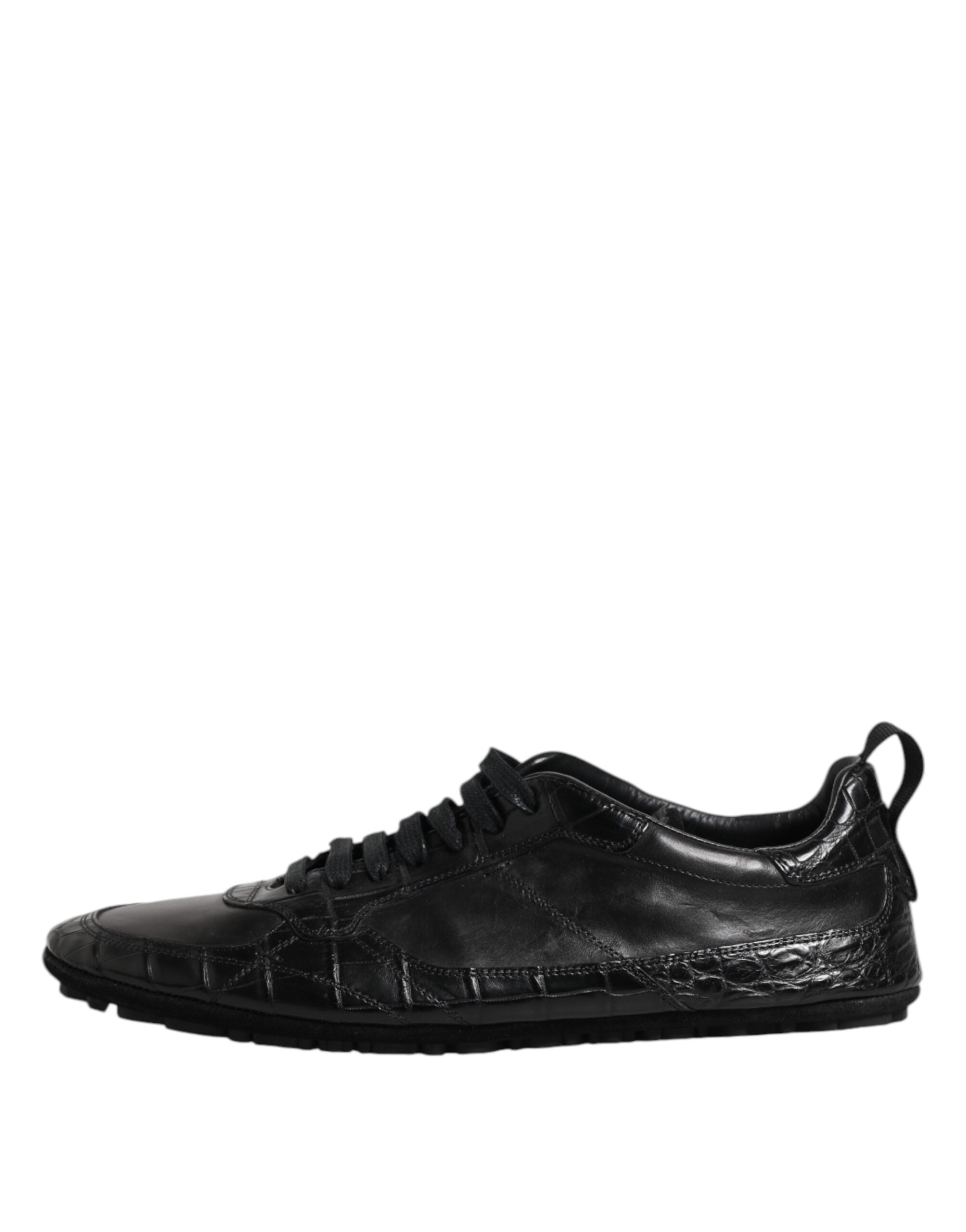 Black Exotic Leather Low Top Sneakers Shoes - ventzia