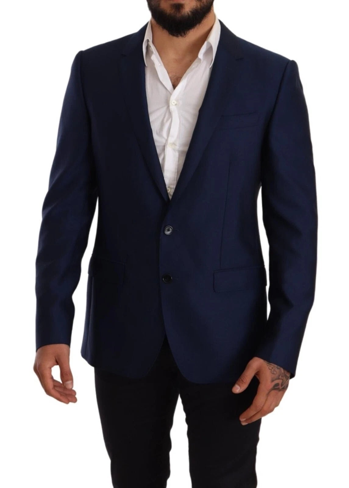 Blue MARTINI Wool Slim Fit Coat Blazer - ventzia