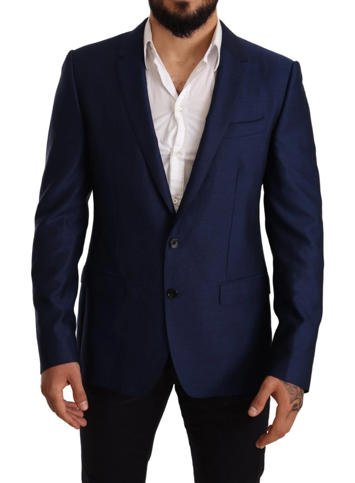 Blue MARTINI Wool Slim Fit Coat Blazer - ventzia