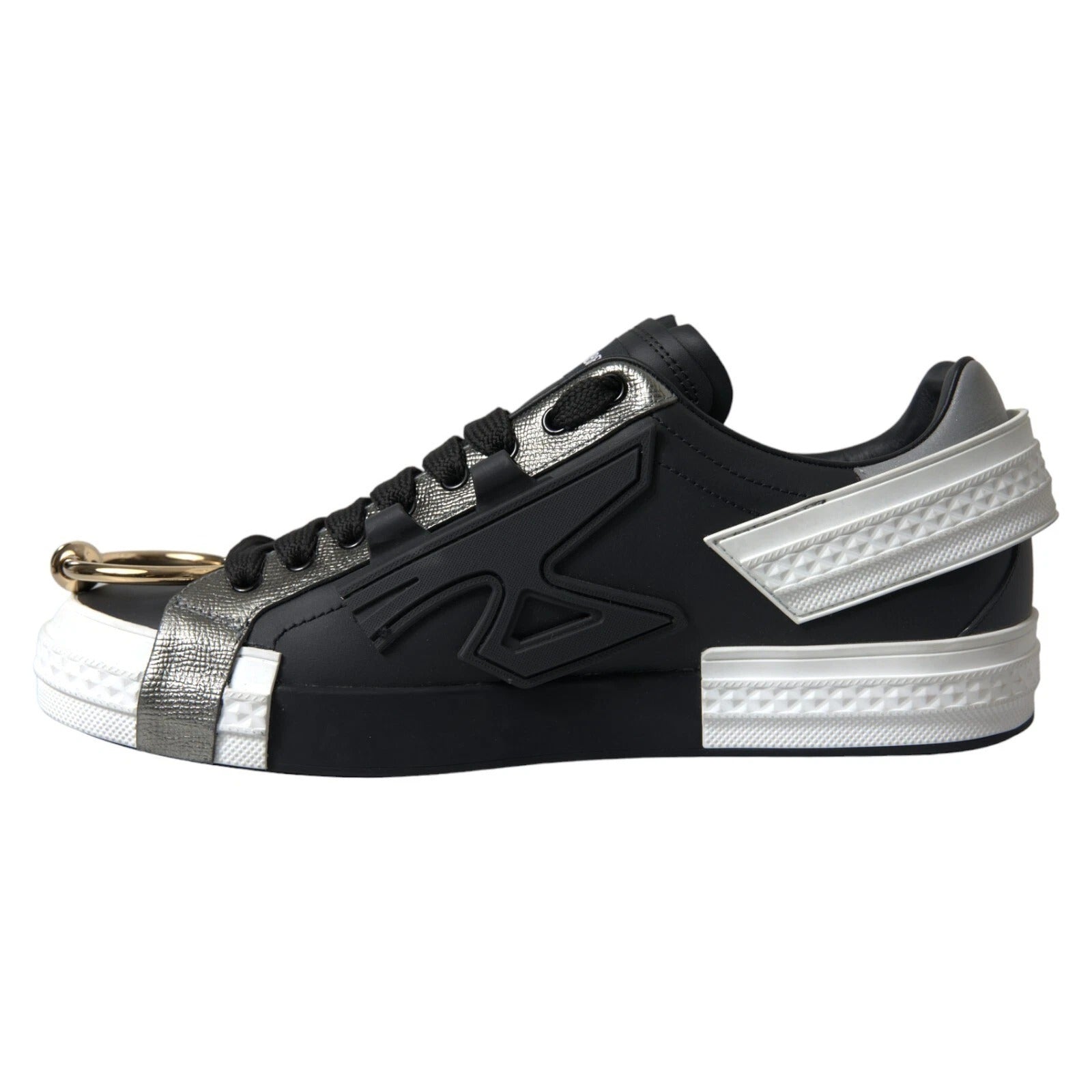 Black Leather Low Top Sneakers Portofino Shoes - ventzia