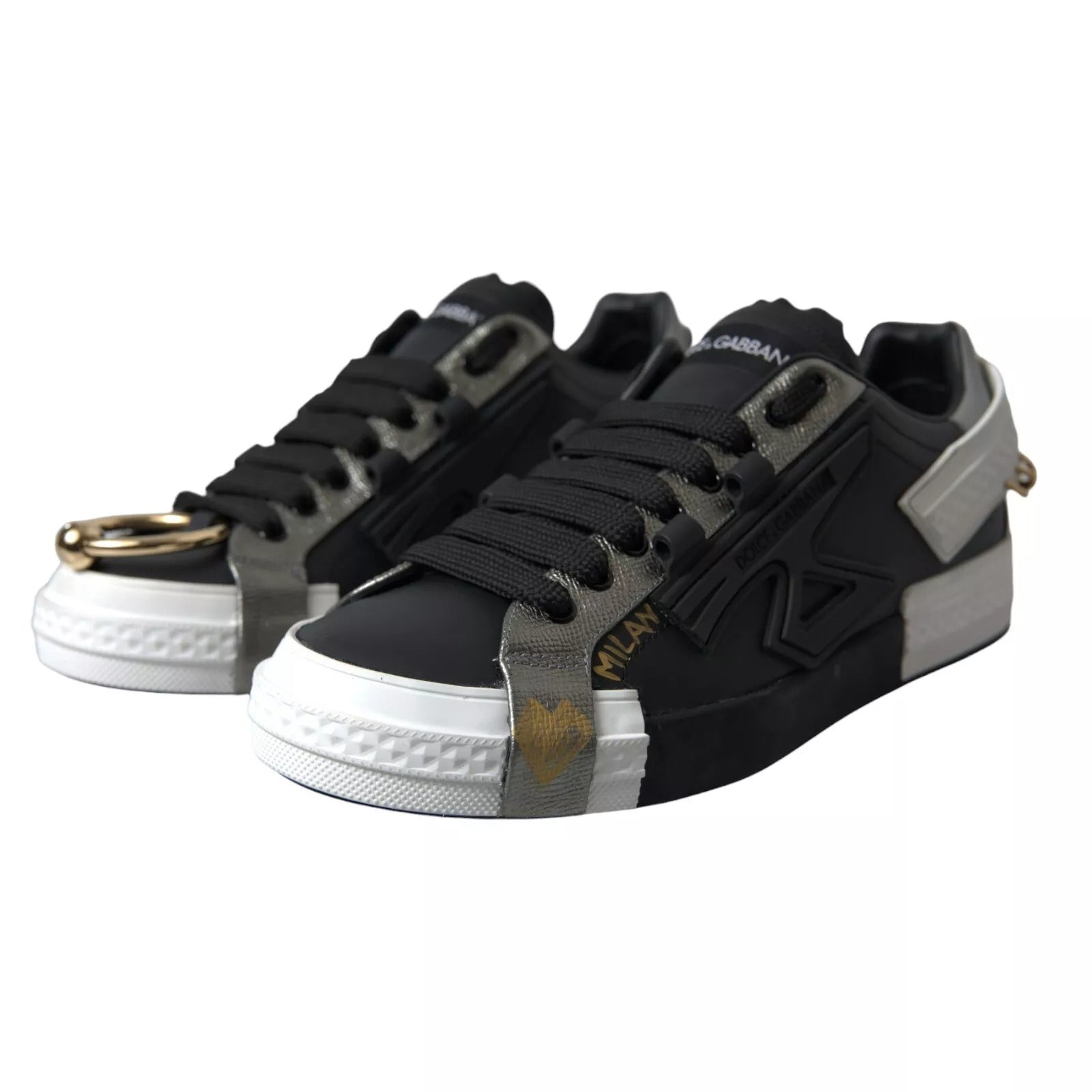 Black Leather Low Top Sneakers Portofino Shoes - ventzia