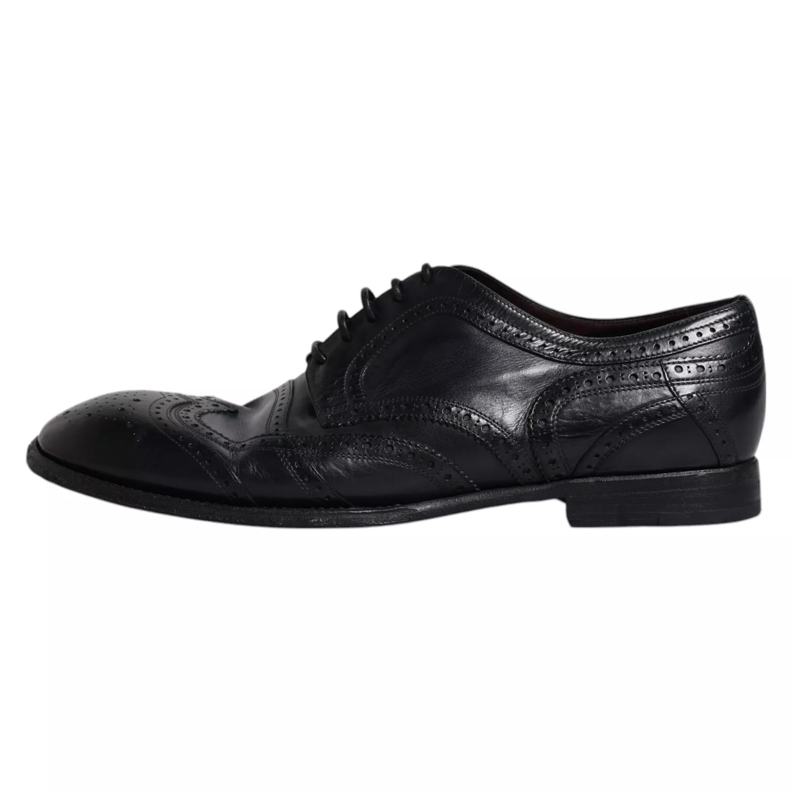 Dark Blue Leather Derby Wingtip Formal Shoes - ventzia