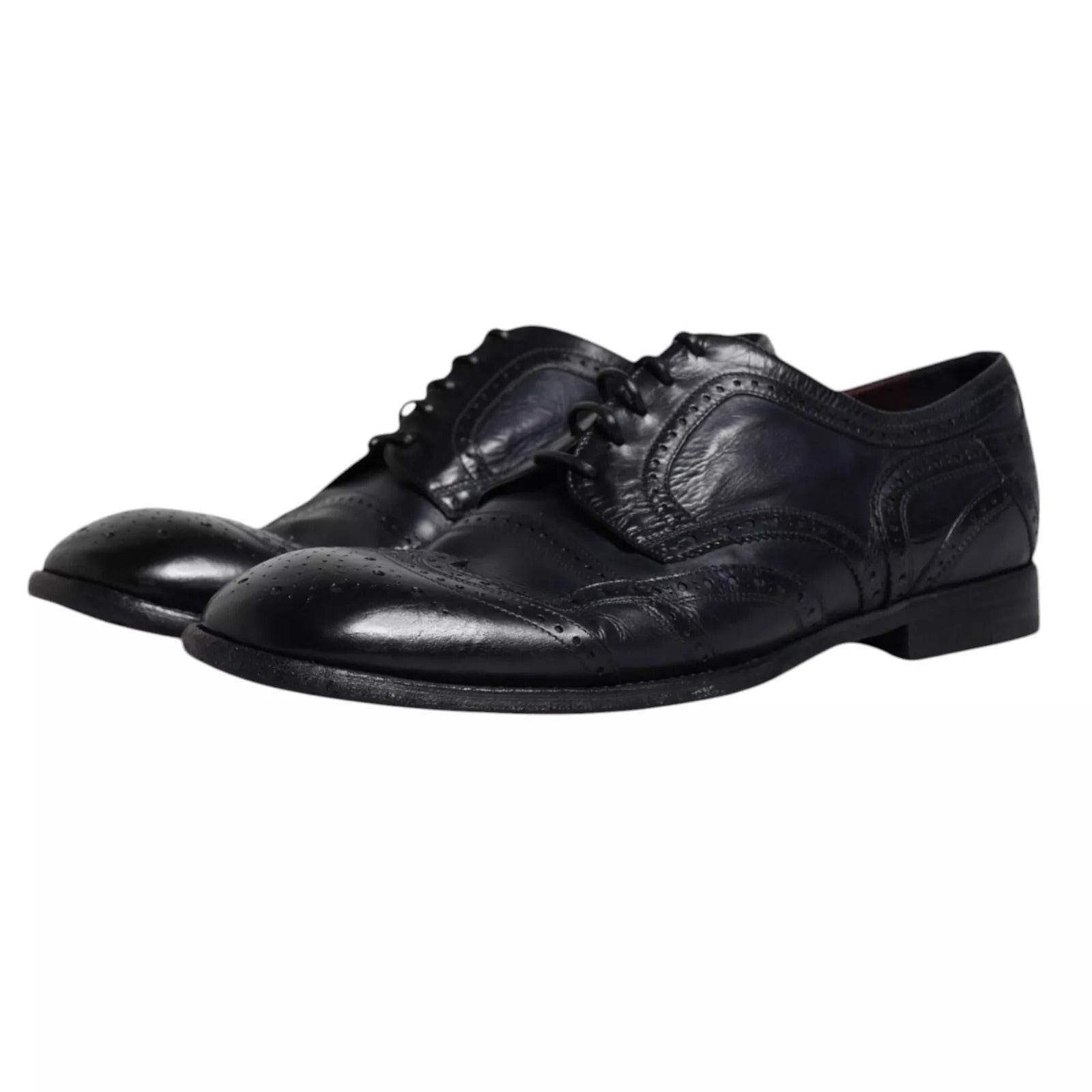Dark Blue Leather Derby Wingtip Formal Shoes - ventzia