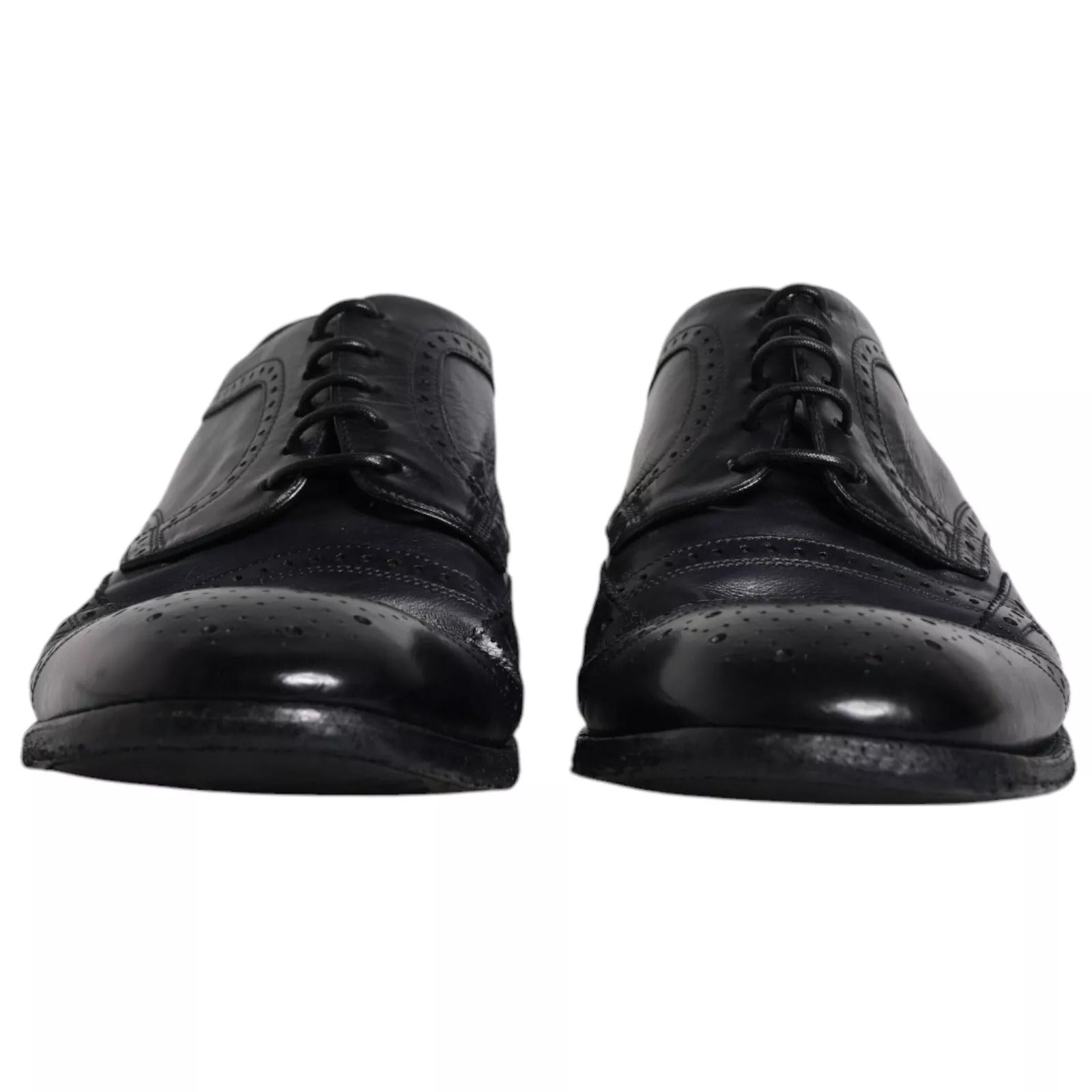 Dark Blue Leather Derby Wingtip Formal Shoes - ventzia