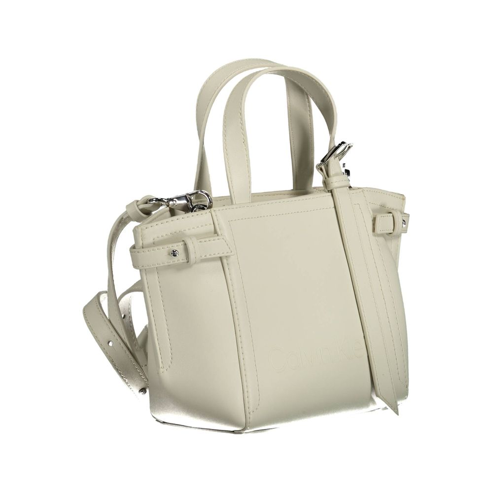 White Polyester Handbag - ventzia