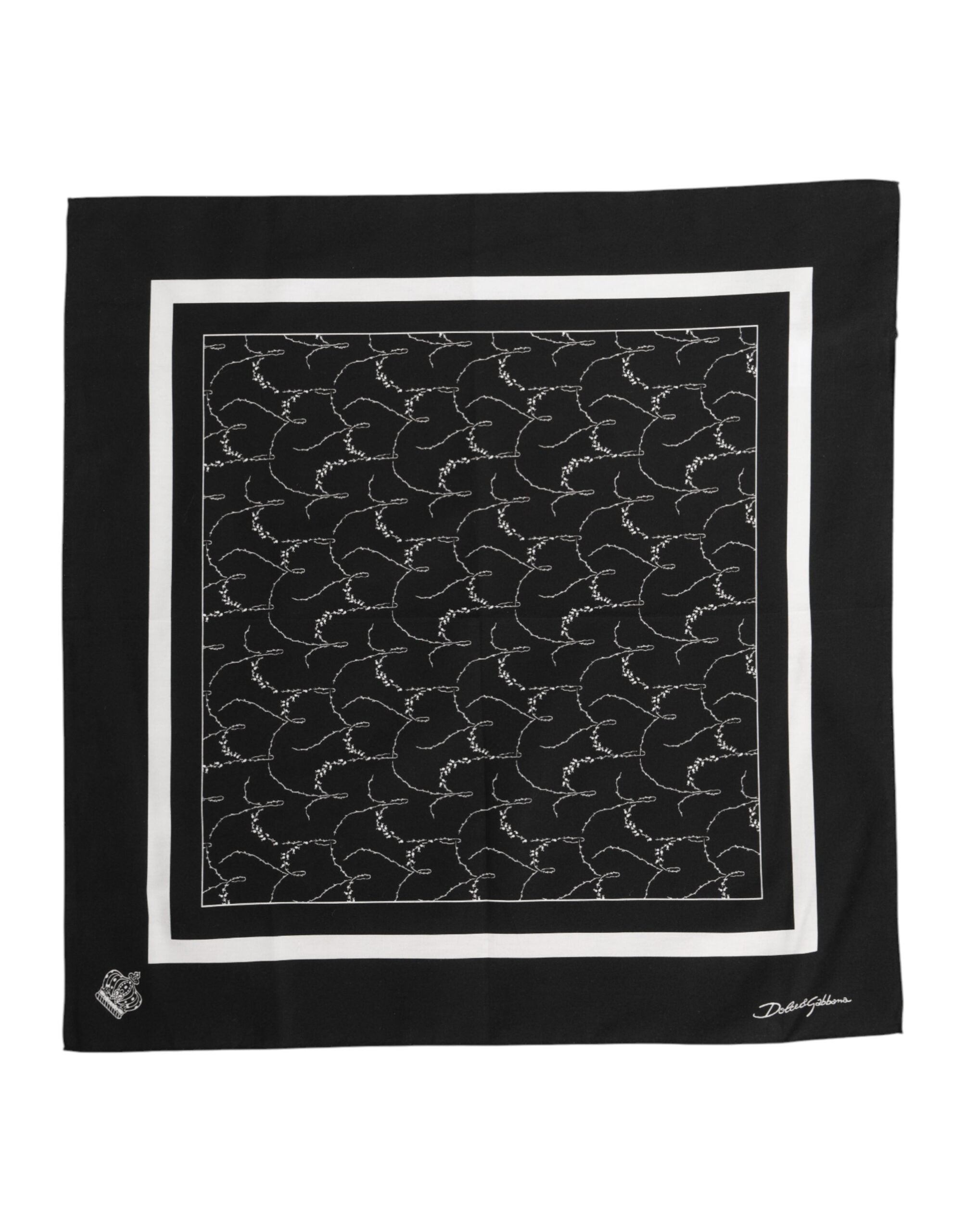 Black White Printed Square Foulard Scarf - ventzia