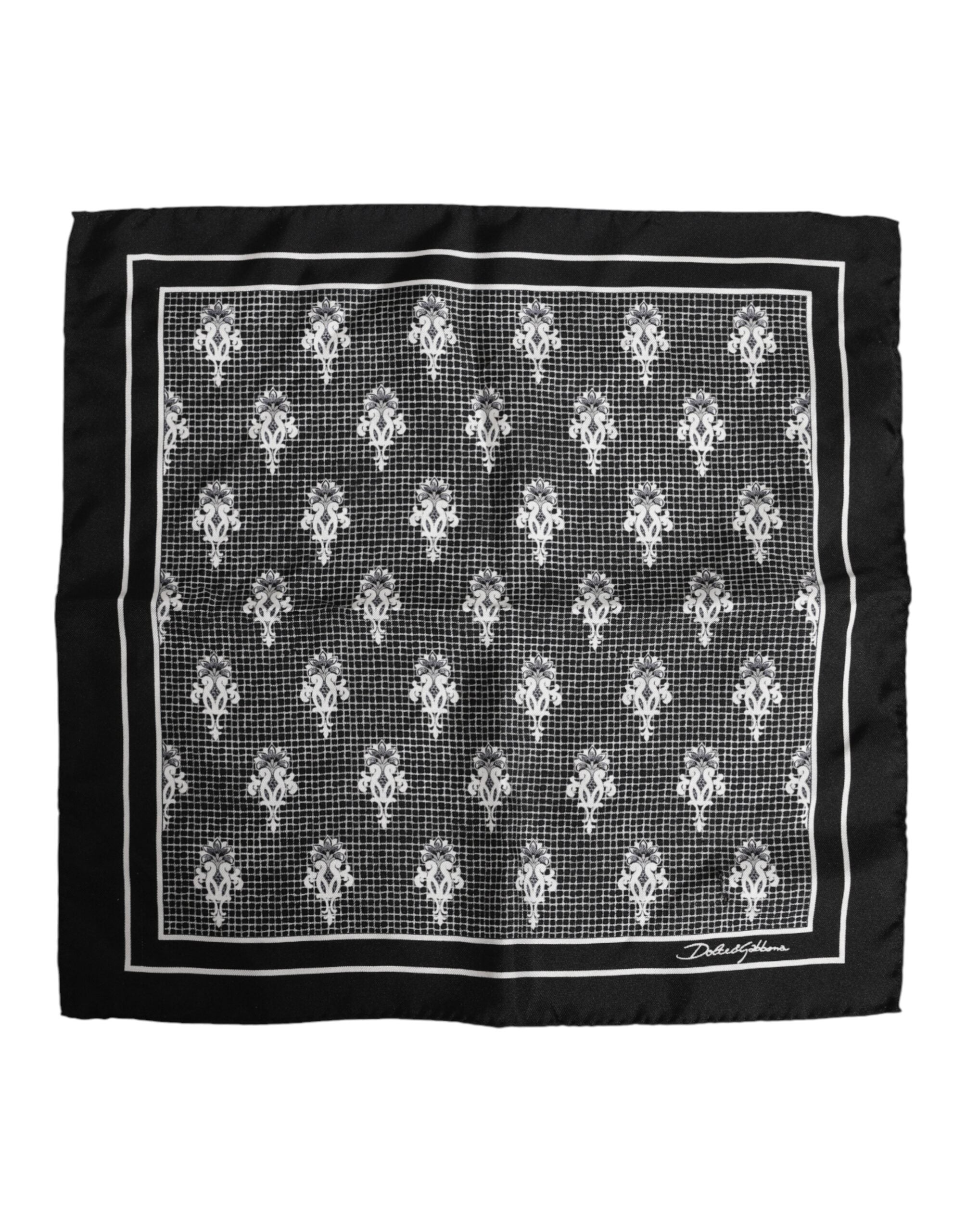 Black White Printed Square Foulard Scarf - ventzia