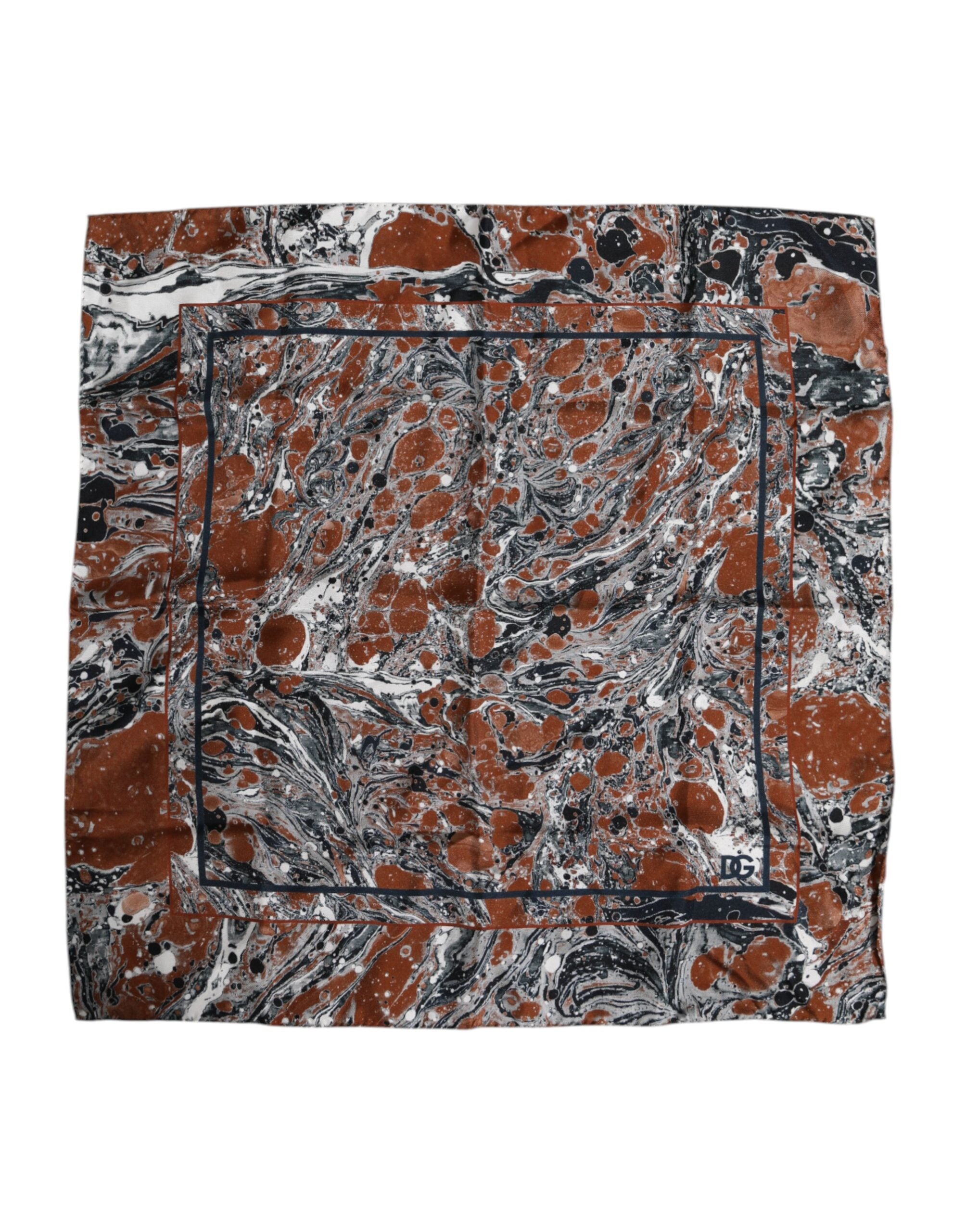 Multicolor Marble Silk Square Foulard Scarf - ventzia