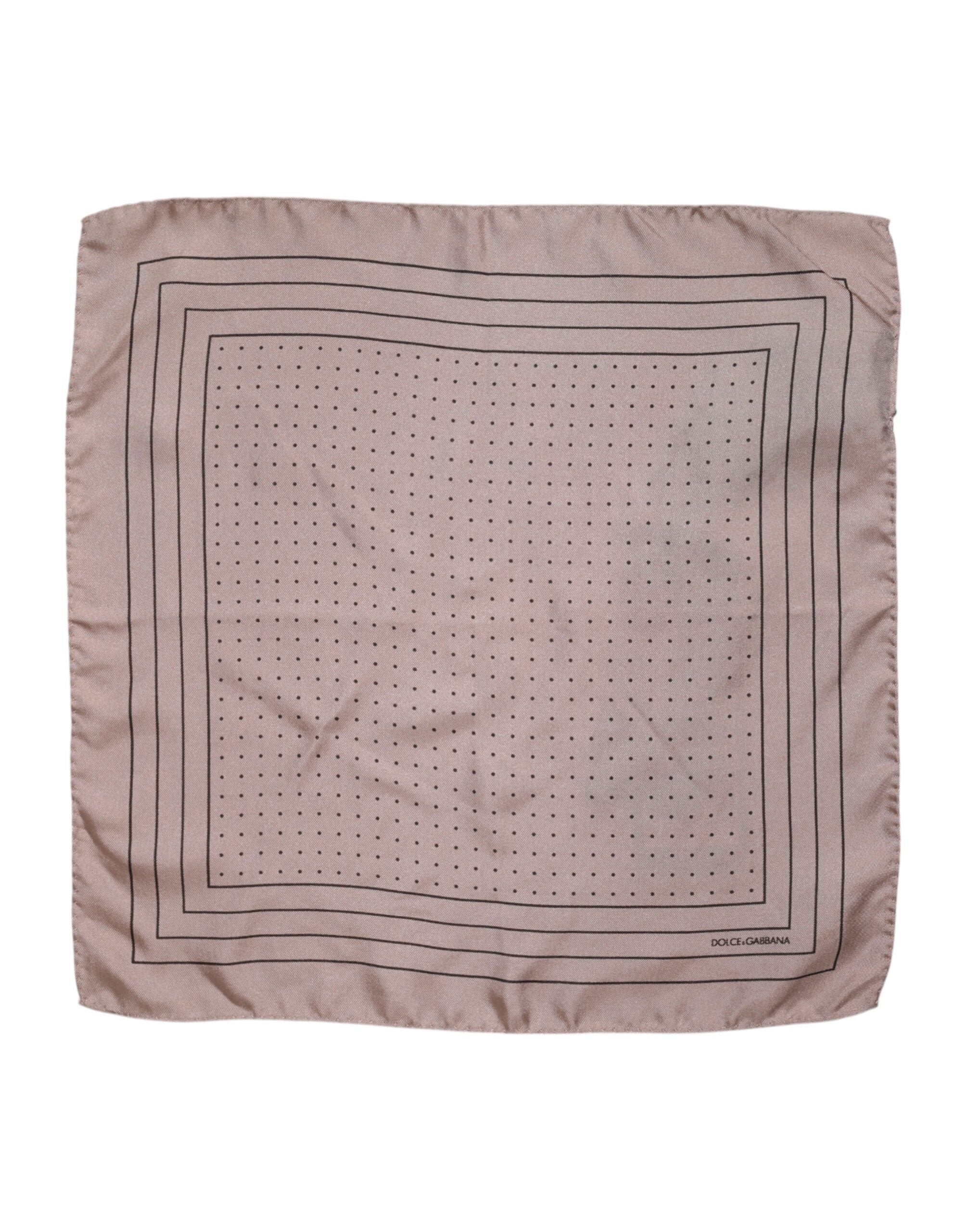 Beige Dotted Silk Square Men Foulard Scarf - ventzia