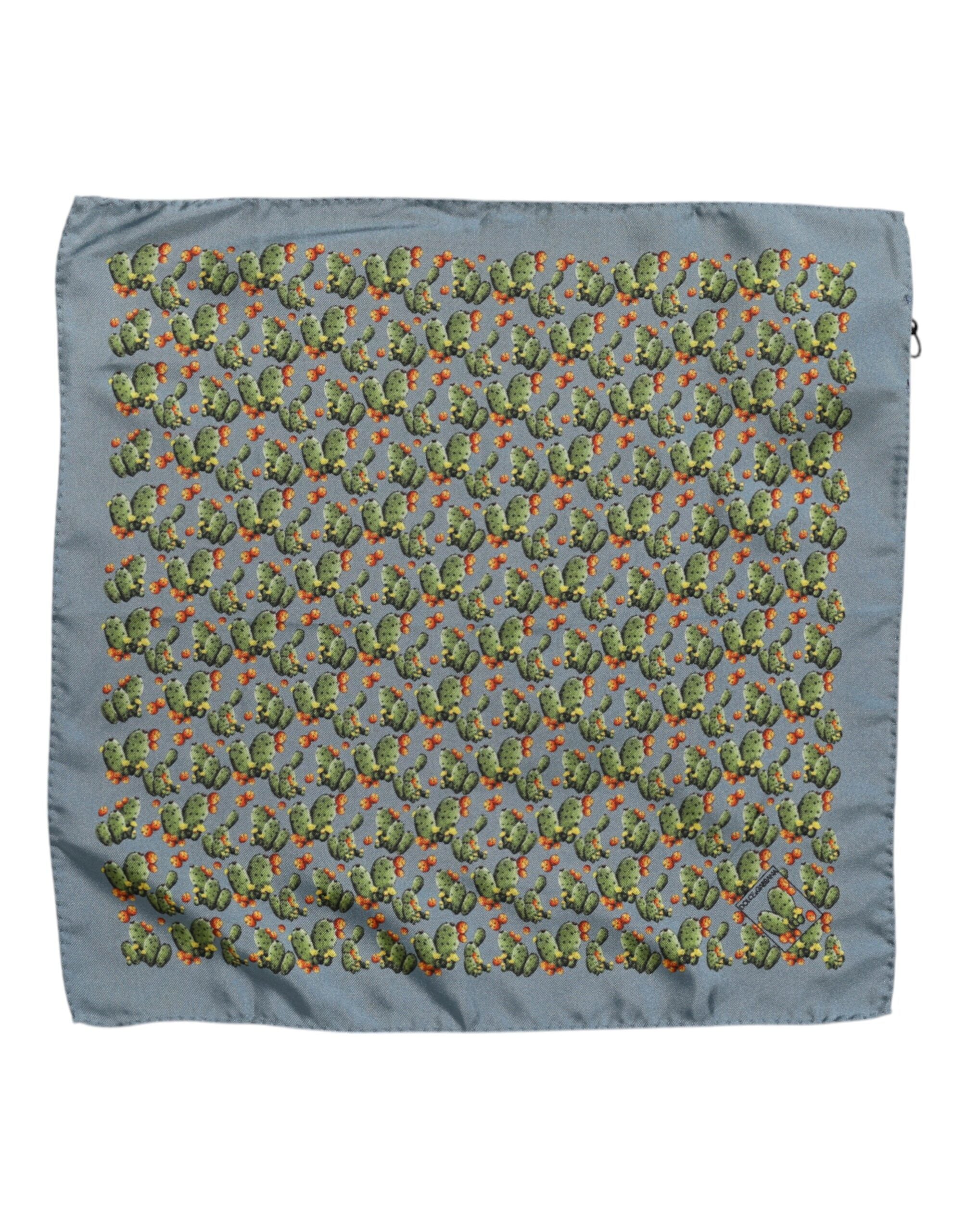 Gray Green Cactus Print Square Foulard Scarf - ventzia