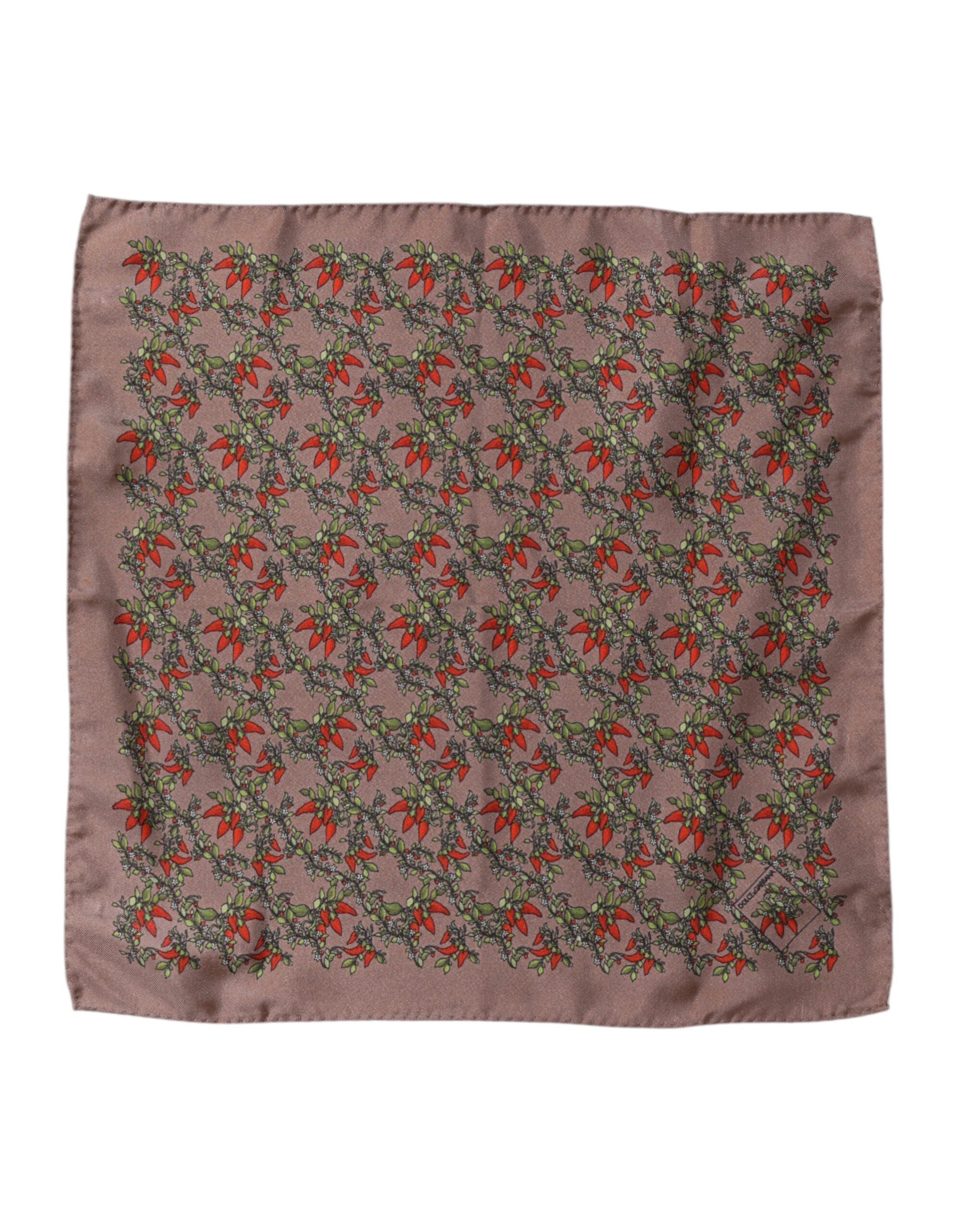 Brown Chilis Silk Square Men Foulard Scarf - ventzia
