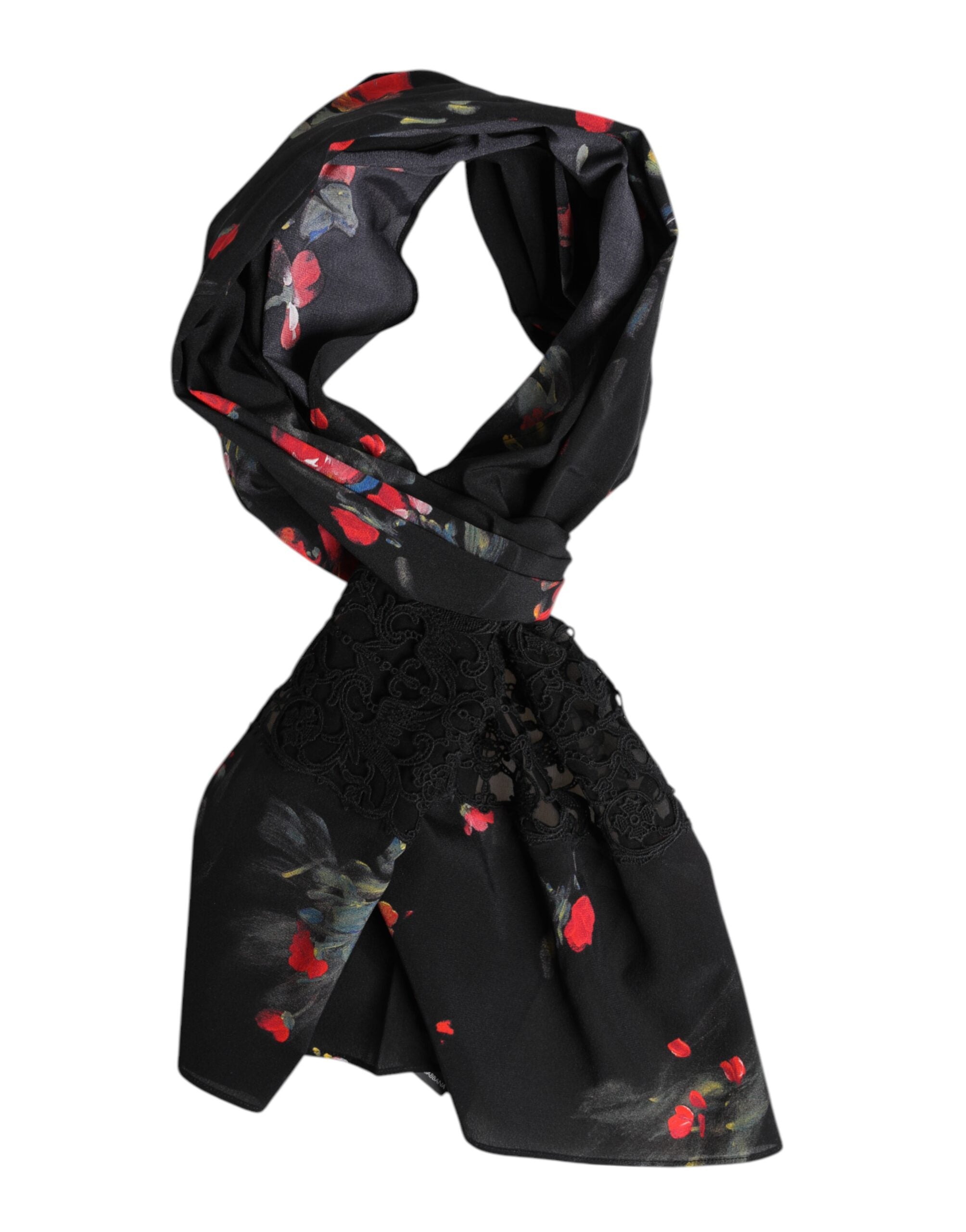 Black Floral Print Neck Warmer Wrap Scarf - ventzia