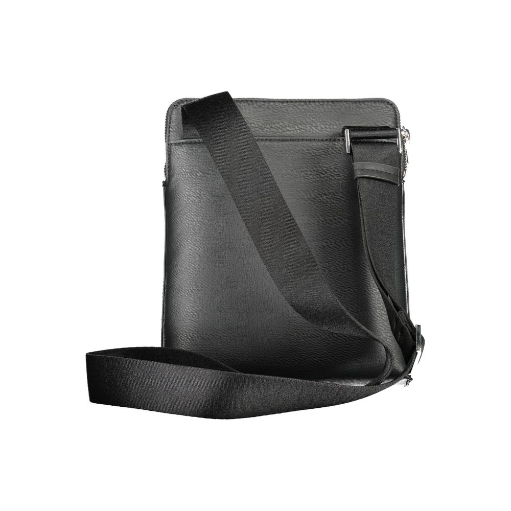 Black Polyurethane Men Shoulder Bag - ventzia