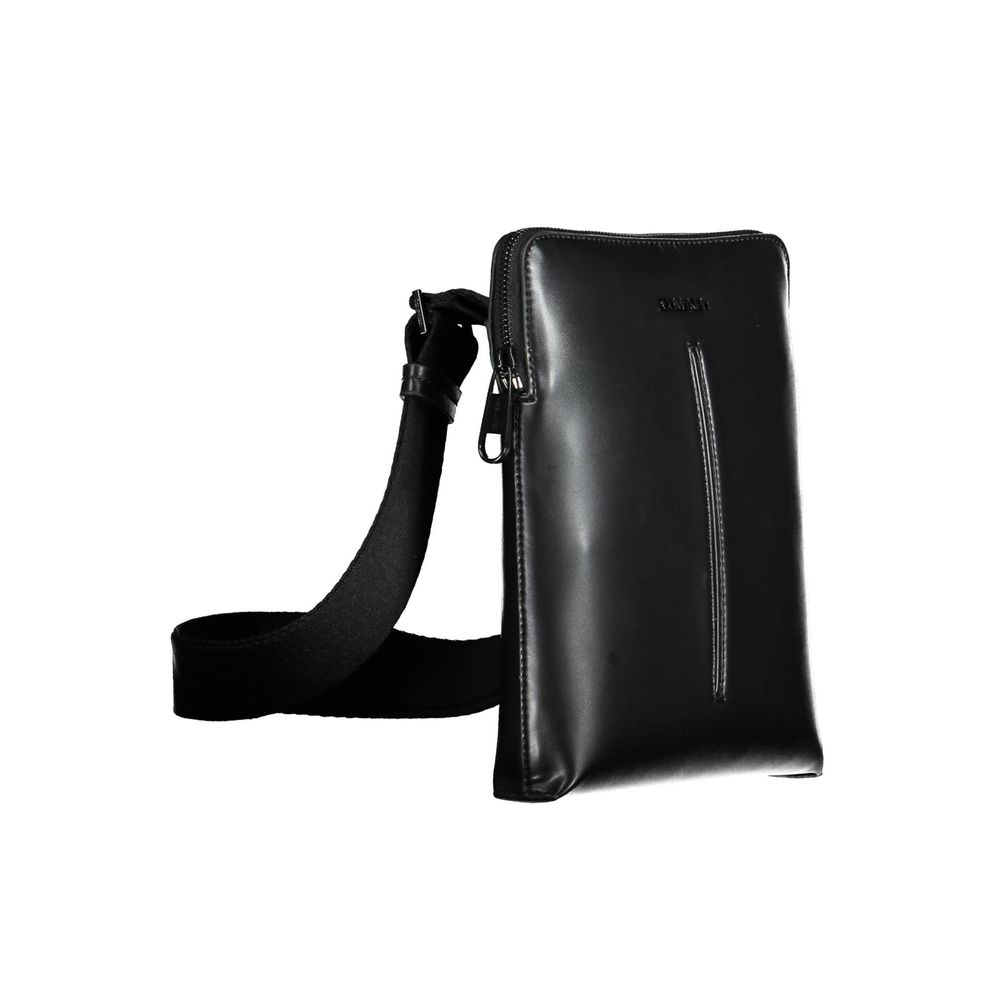 Black Polyurethane Men's Shoulder Bag - ventzia
