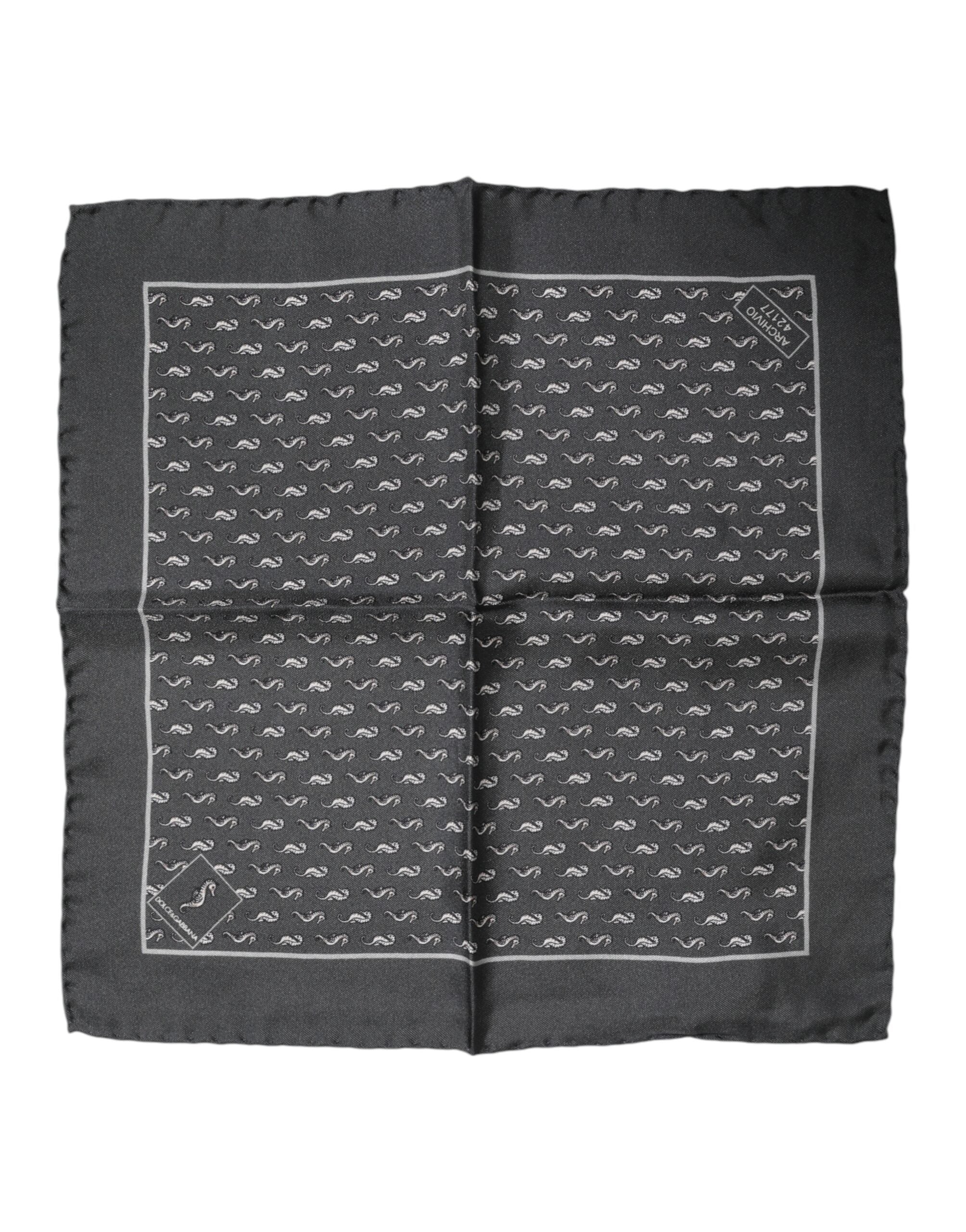 Black Fish Print Silk Square Men Foulard Scarf - ventzia