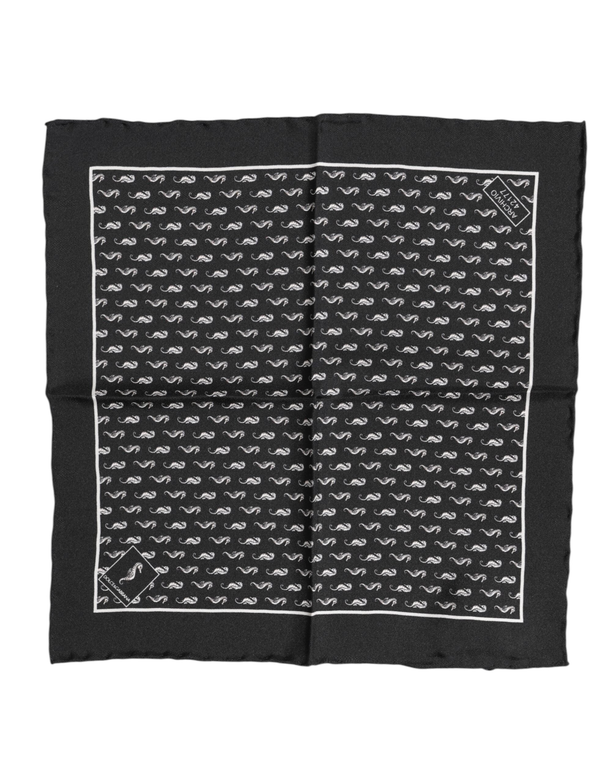 Black Sea Horse Silk Square Men Foulard Scarf - ventzia