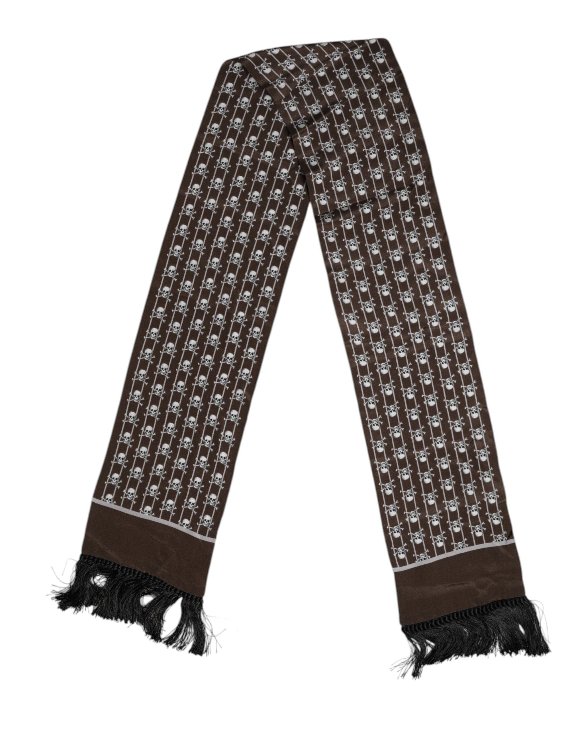 Brown Skulls Print Fringes Men Foulard Scarf - ventzia