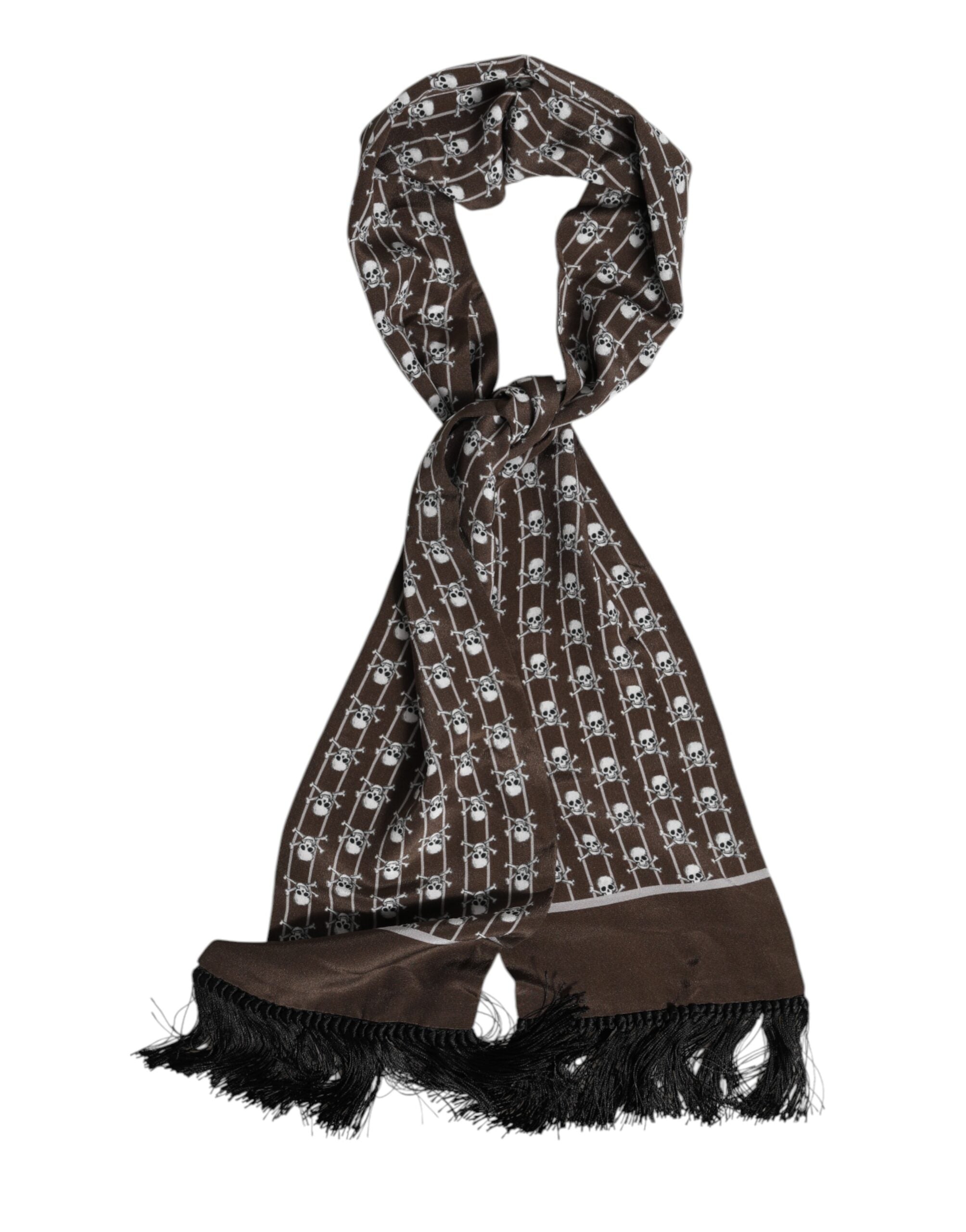 Brown Skulls Print Fringes Men Foulard Scarf - ventzia