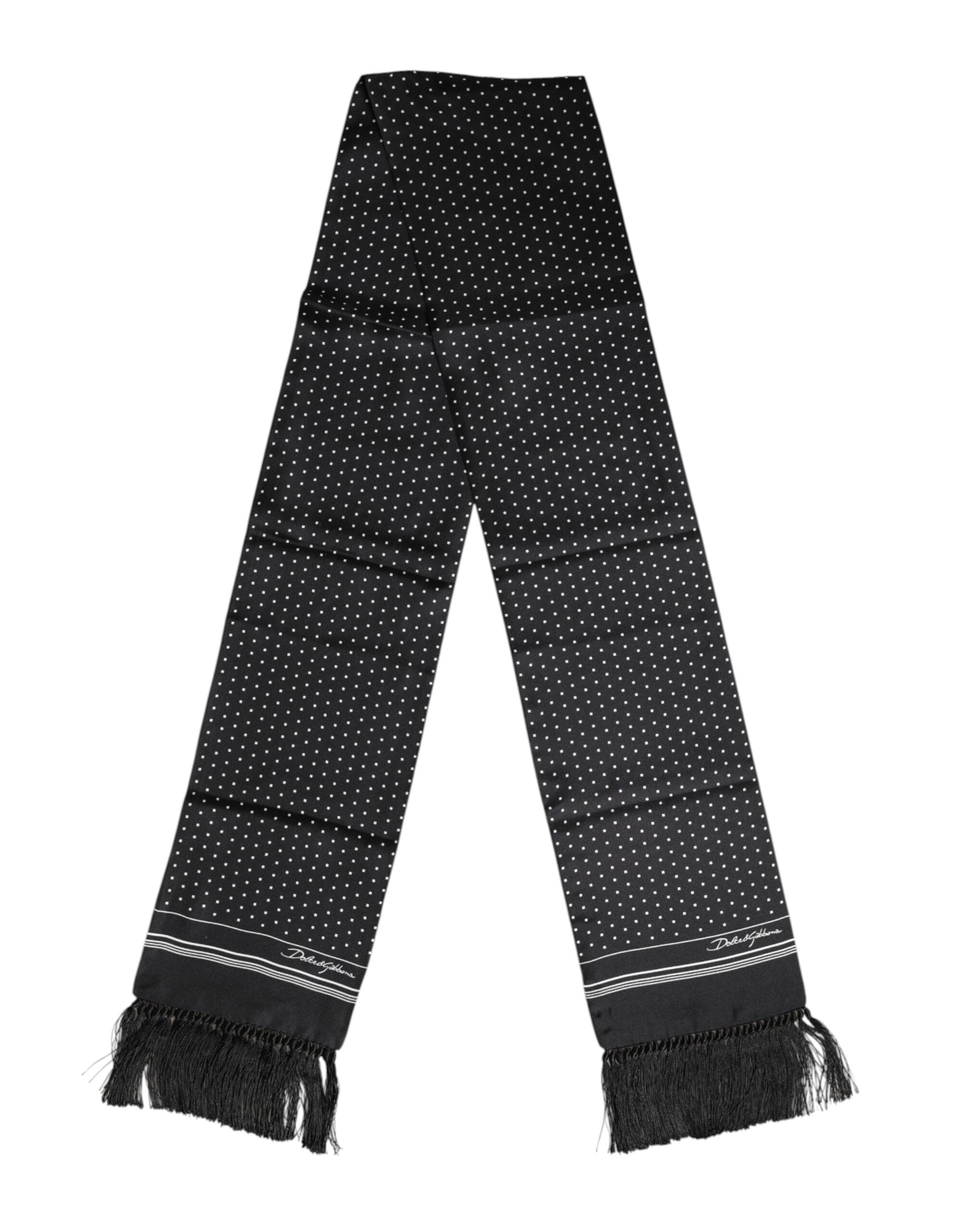 Black White Polka Dot Fringes Foulard Scarf - ventzia