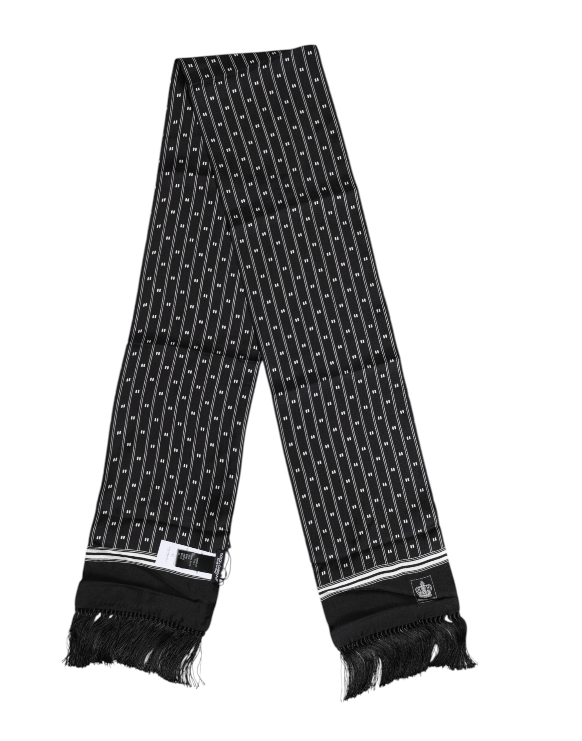 Black Silk Printed Fringes Men Foulard Scarf - ventzia
