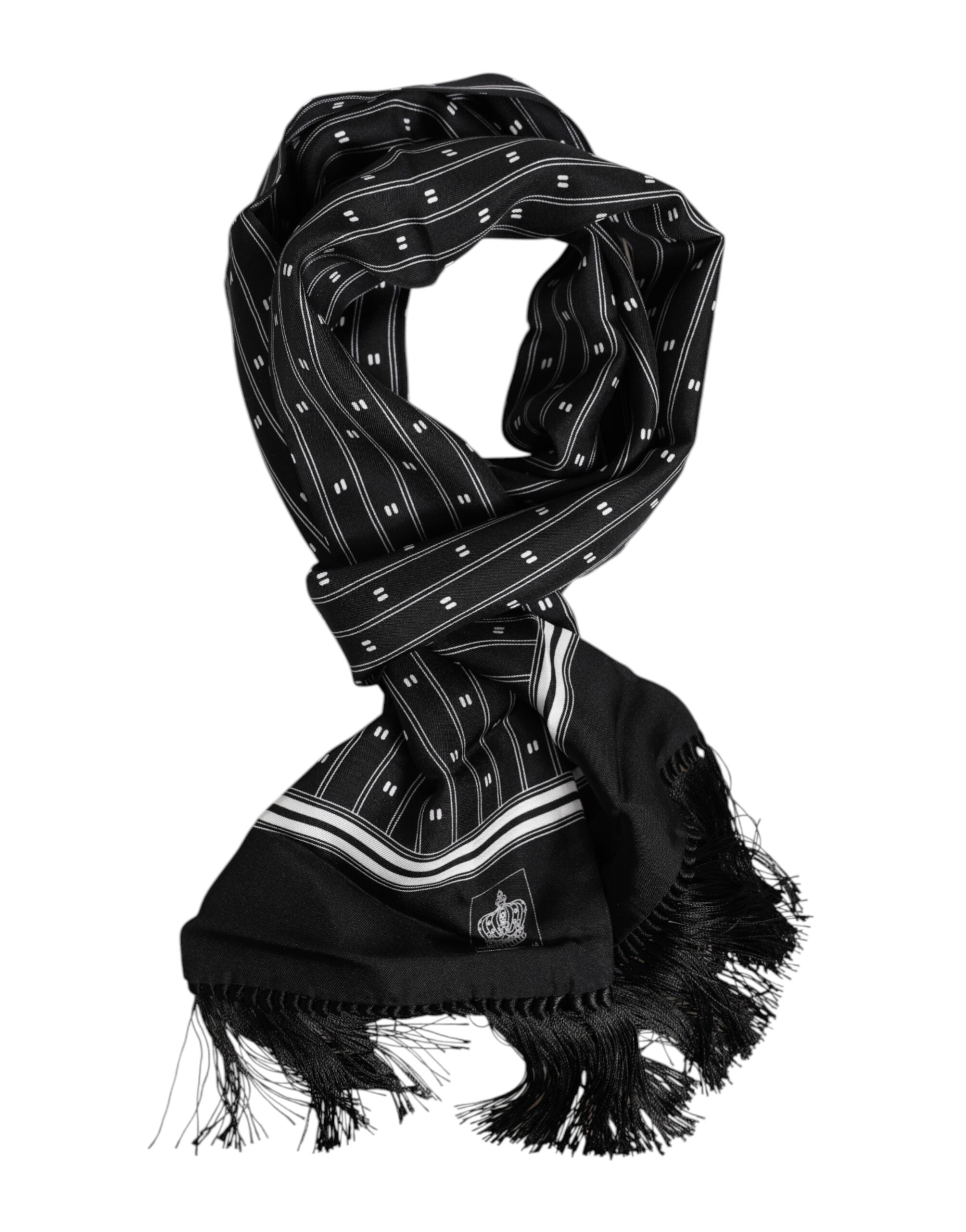 Black Silk Printed Fringes Men Foulard Scarf - ventzia