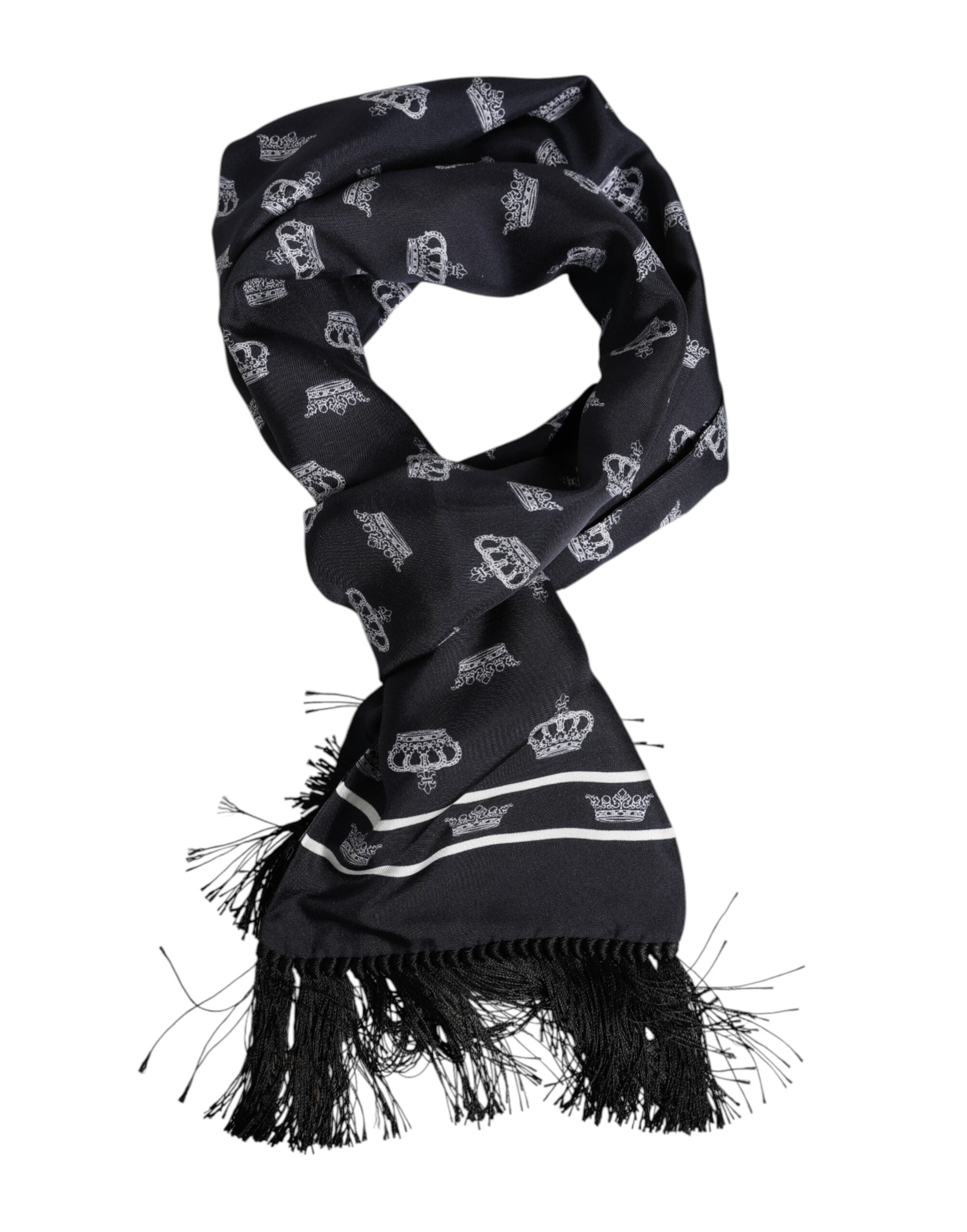 Black Silk Crown Fringes Men Foulard Scarf - ventzia